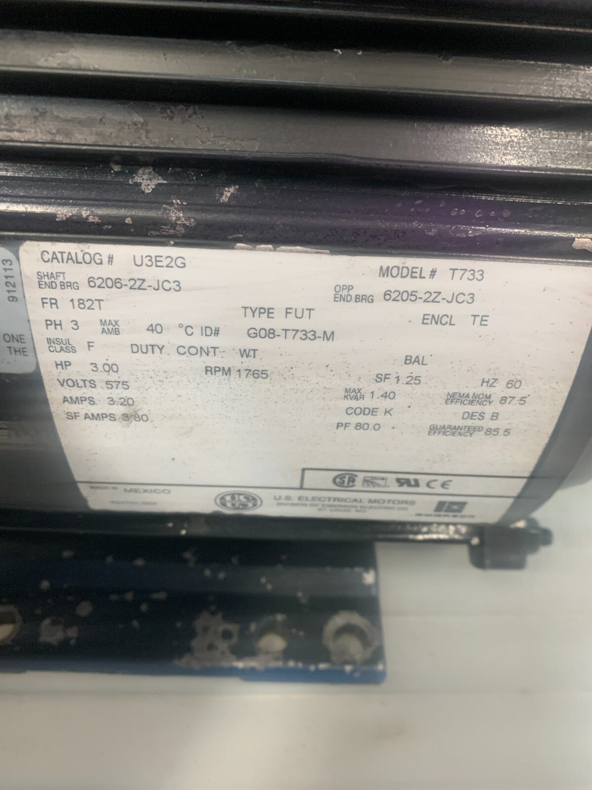 DOERR US MOTOR 3PH 1765 RPM T733 U3E2G1