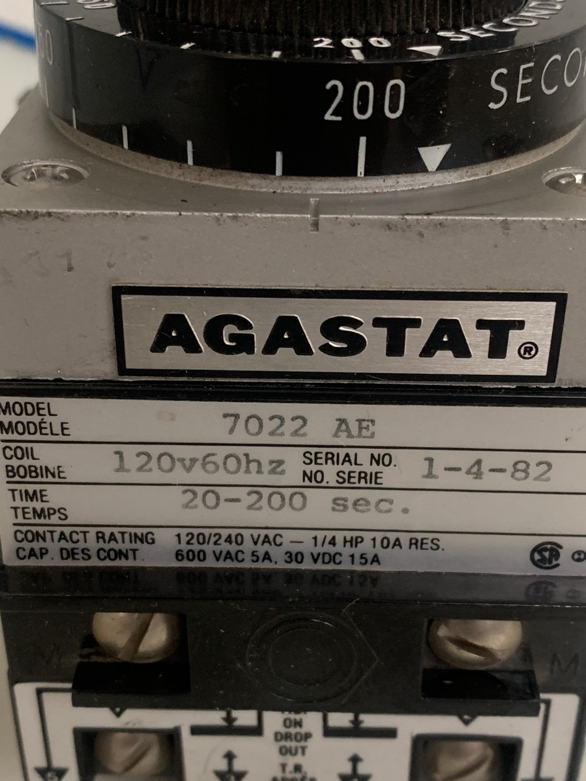 AGASTAT 20-200 SEC. TIME DELAY RELAY #7022 AE1