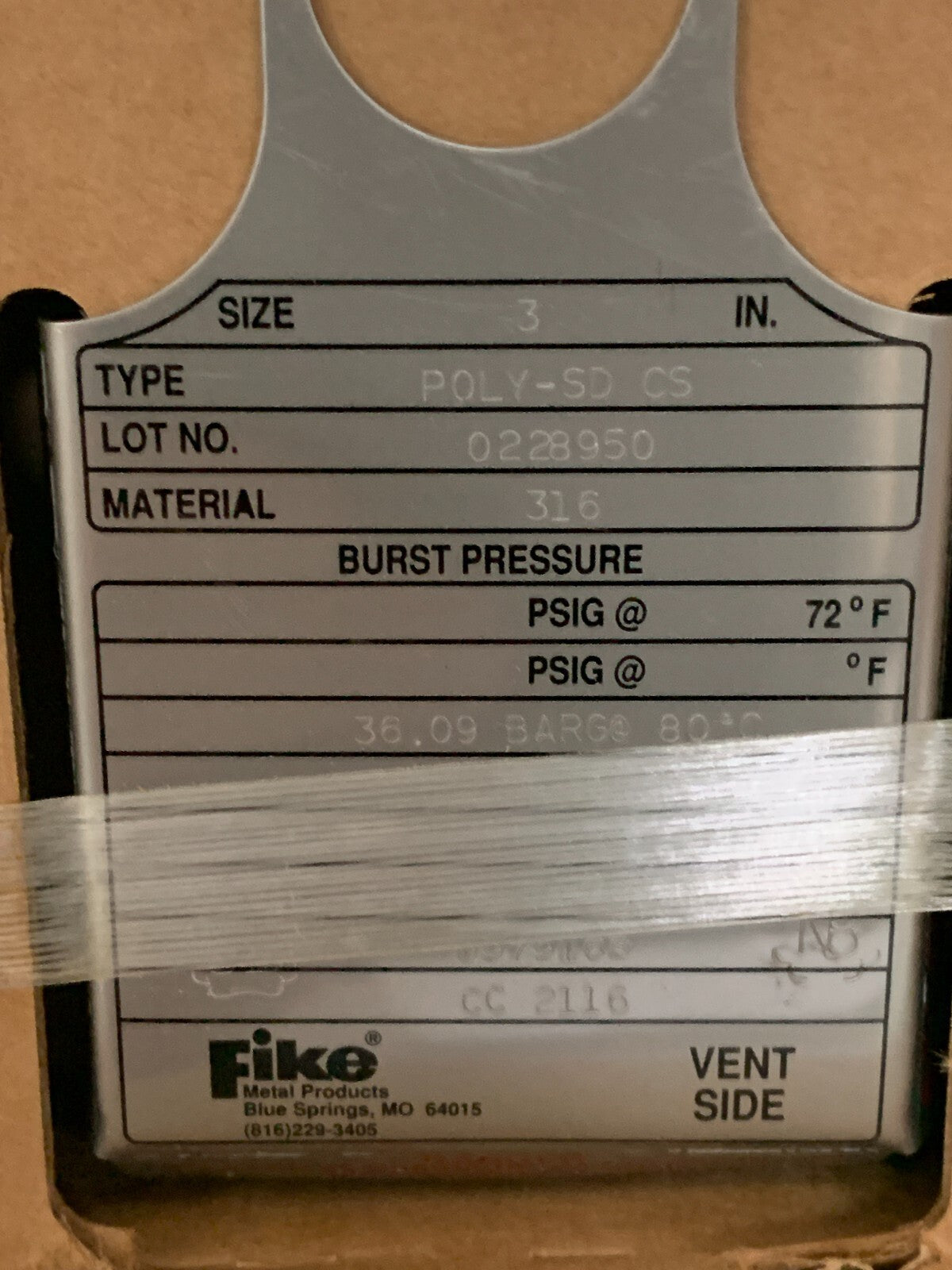 FIKE 3" RUPTURE DISC POLY-SD 36.9 BAR