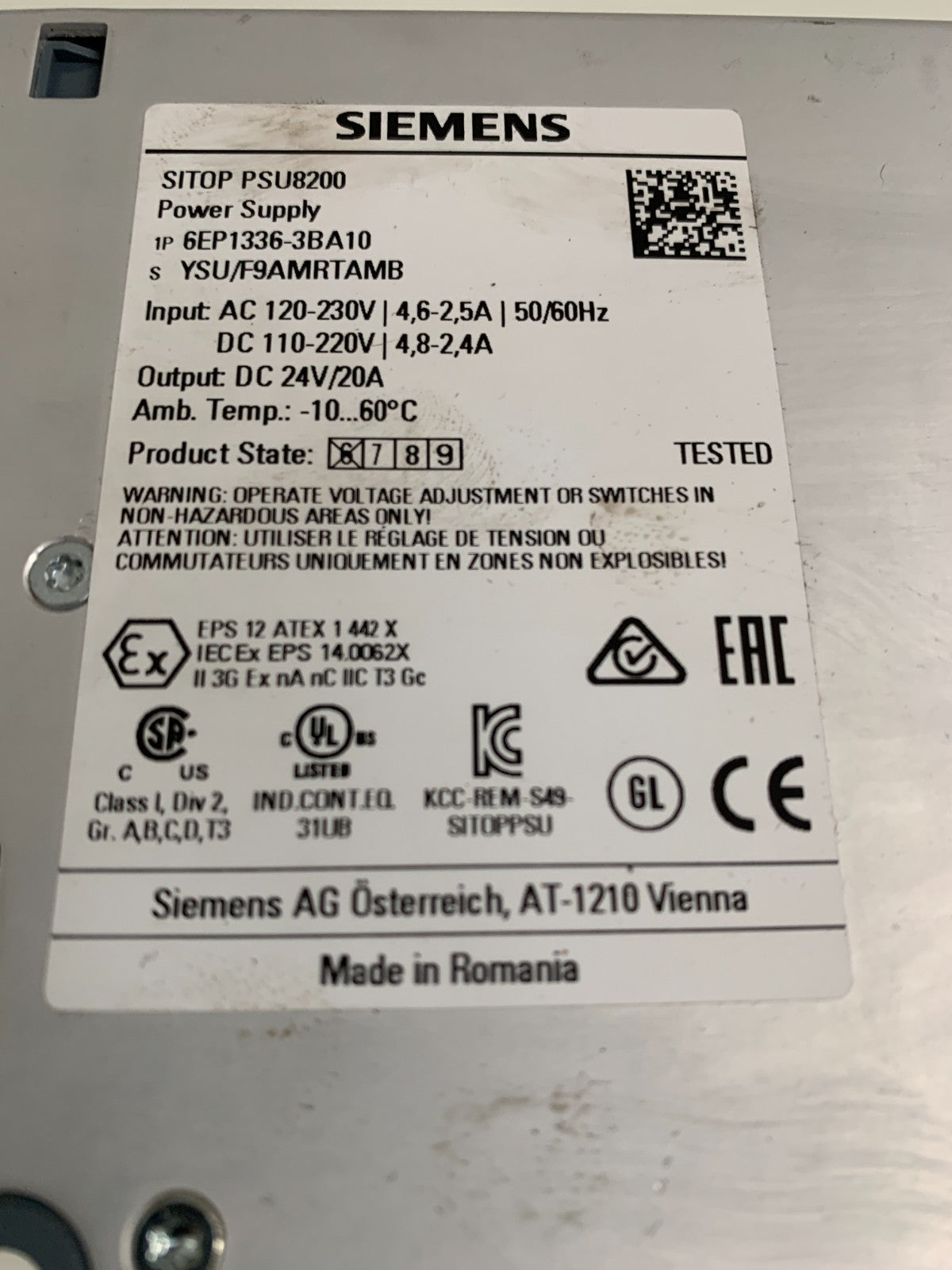 SIEMENS SITOP PSU 8200 STABILIZED POWER SUPPLY 6EP1336-3BA103
