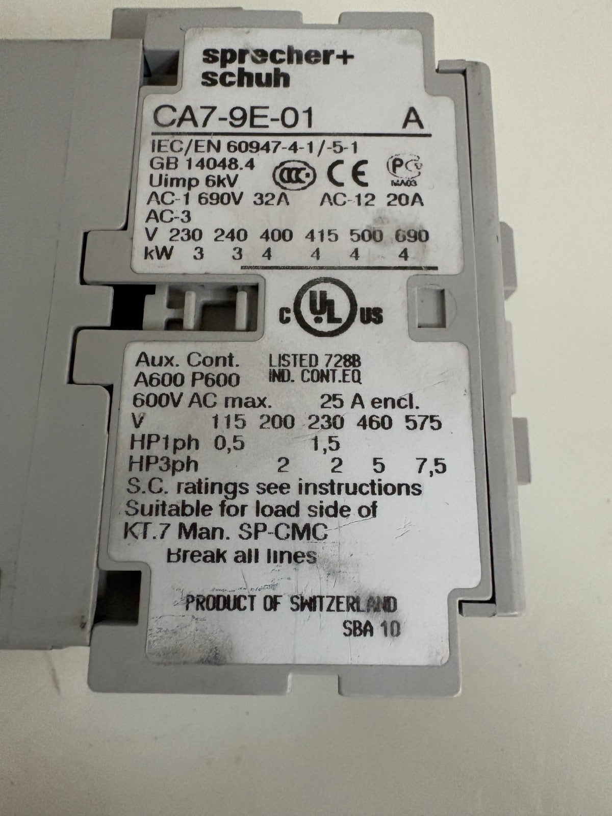 LOT OF 2 SPRECHER & SCHUH CONTACTOR CA7-9E-01 A3
