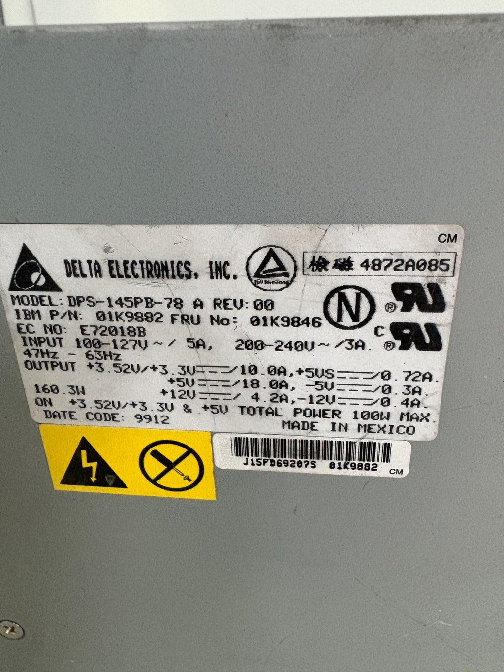 DELTA ELECTRONICS POWER SUPPLY DPS-145PB-78 A1