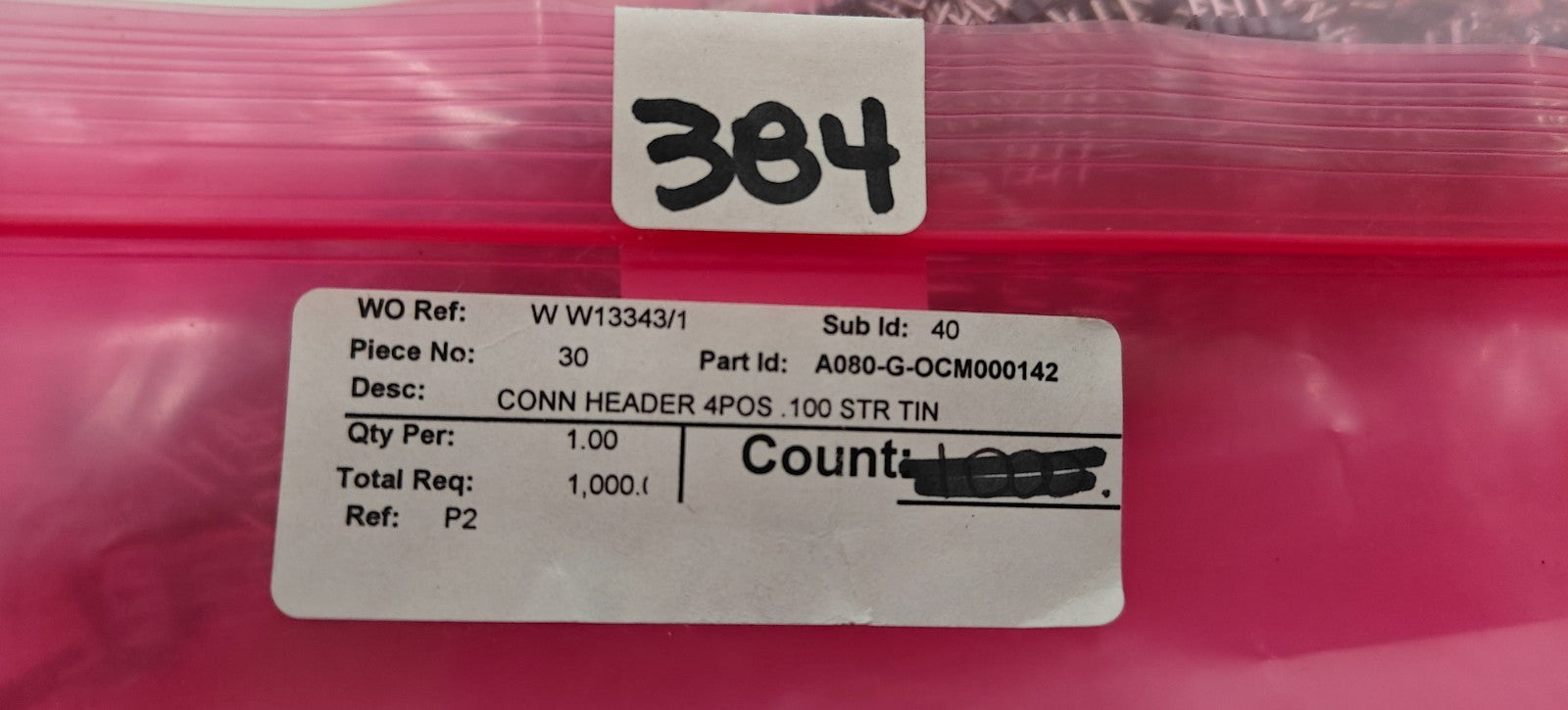 LOT OF 384 CONN HEADER 4 POS 100 STR TIN1