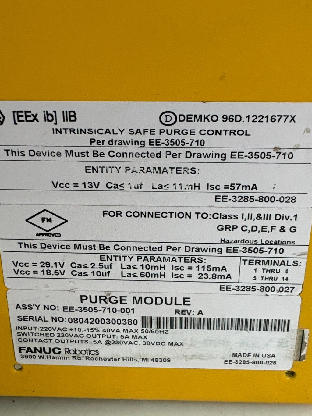 GE FANUC ROBOTICS PURGE MODULE EE-3505-710-001 REV A5