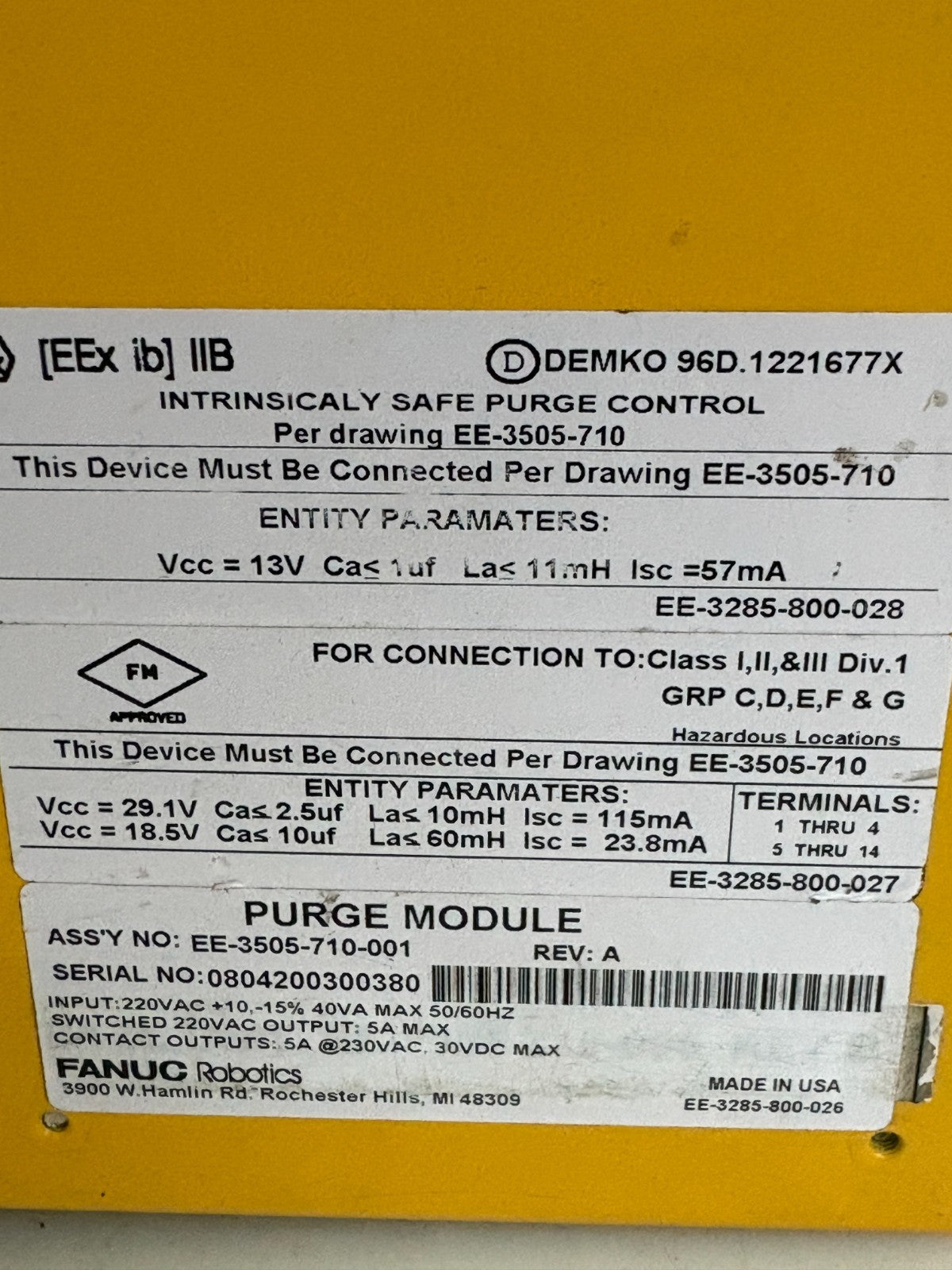 GE FANUC ROBOTICS PURGE MODULE EE-3505-710-001 REV A5