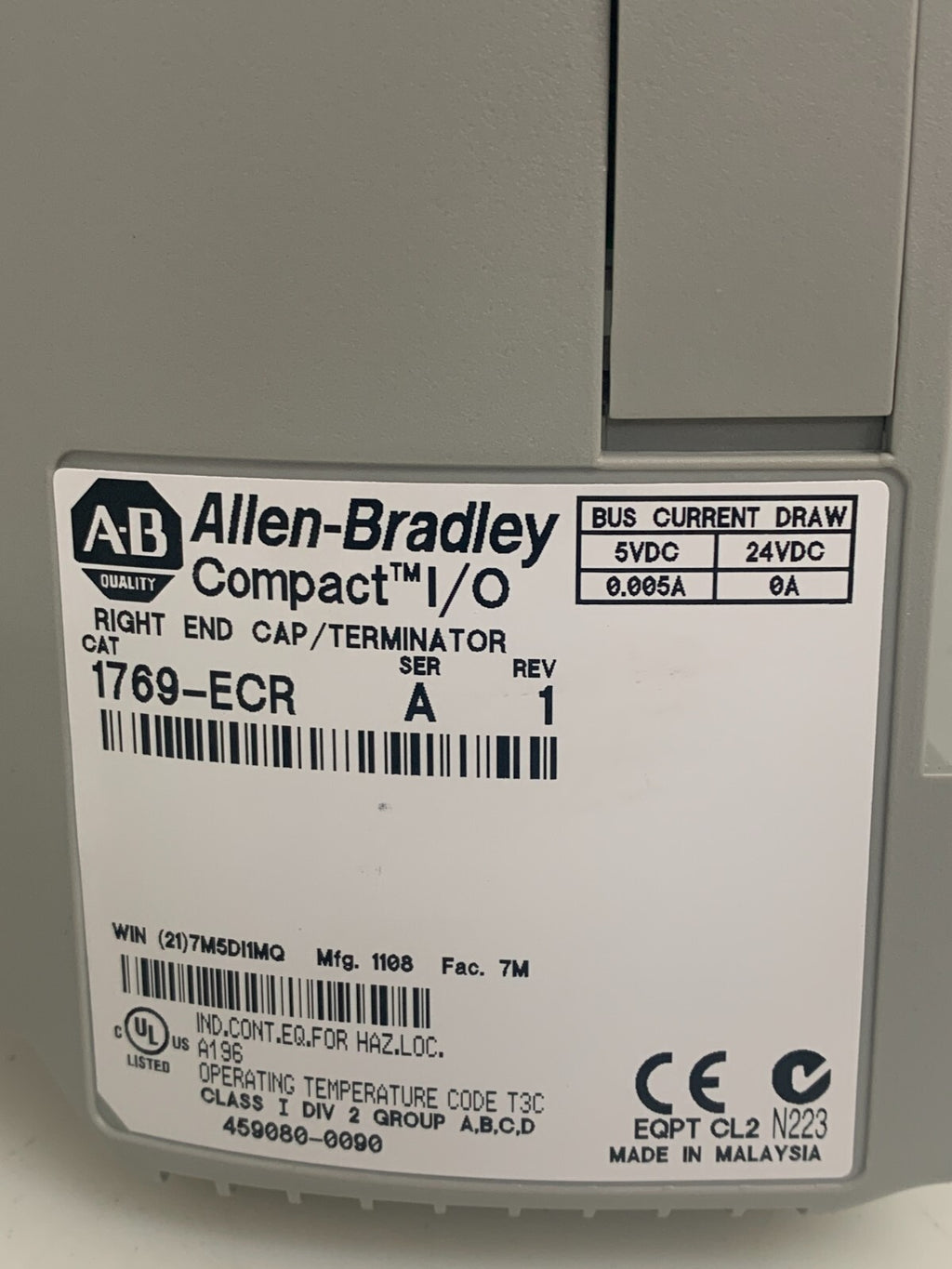 Allen Bradley 1769-ECR Ser A Rev 1 Compact I/O Right End Cap/Terminator