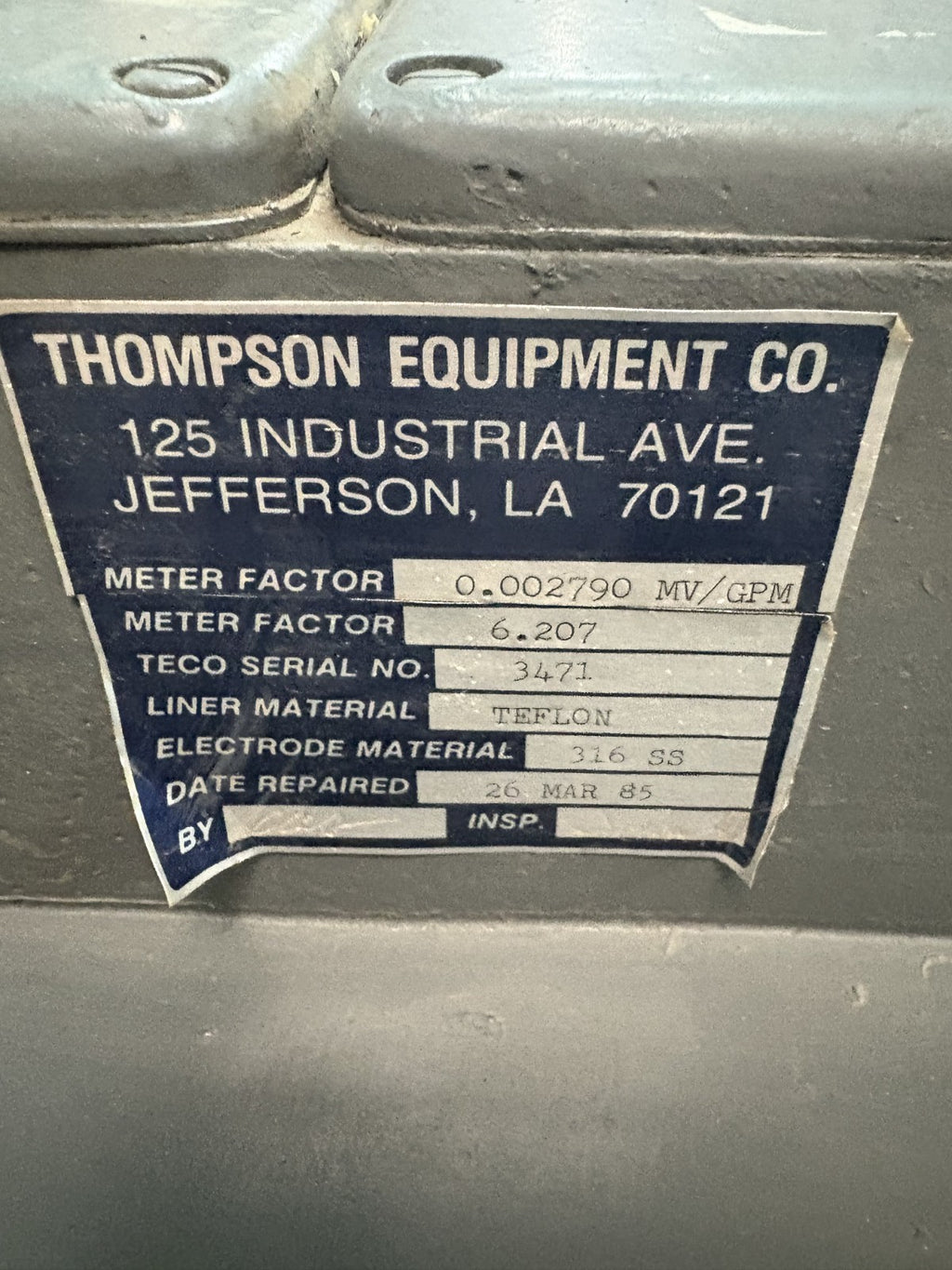 FISHER & PORTER TEFLON MAGNETIC 4" FLOW TUBE METER MODEL 10D1416A