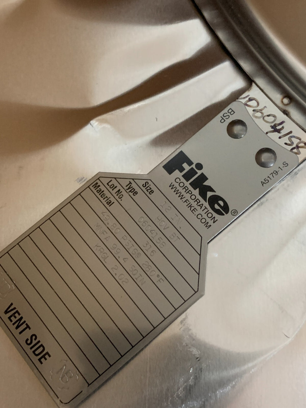 FIKE RUPTURE DISC 12" 49.80 PSI HOV BT 316