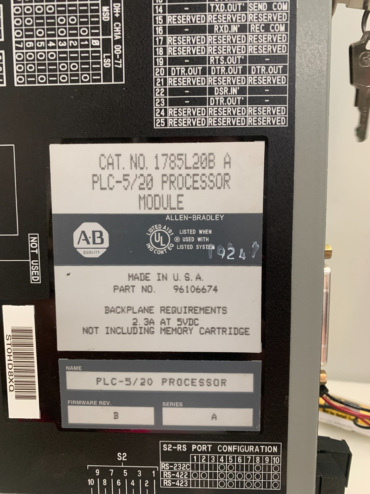 ALLEN BRADLEY  1785-L20B   A   PLC-5/20   Processor Module