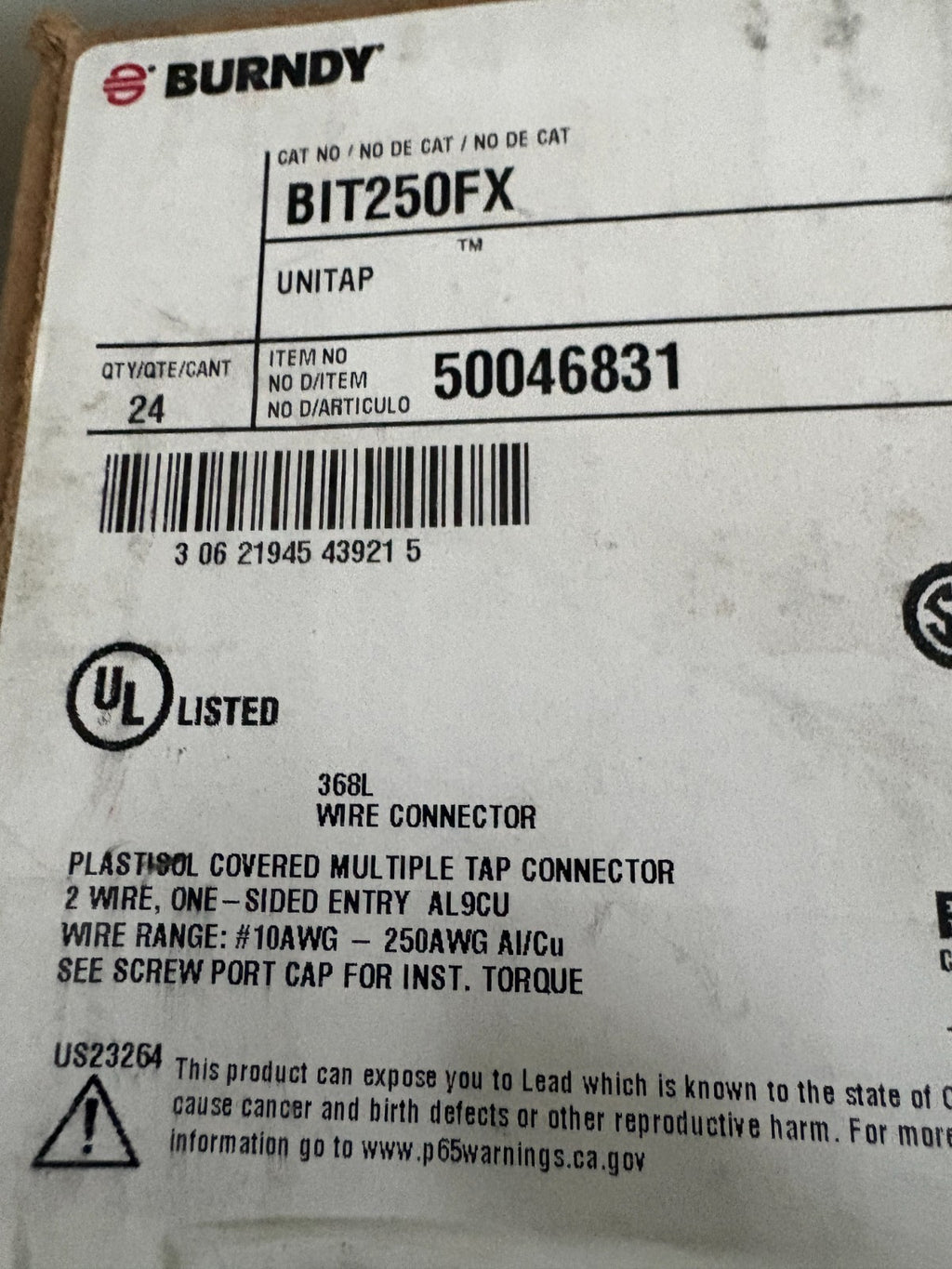 BURNDY BIT 250 FX BOTH SIDE UNITAP CONNECTOR  24 IN BOX3