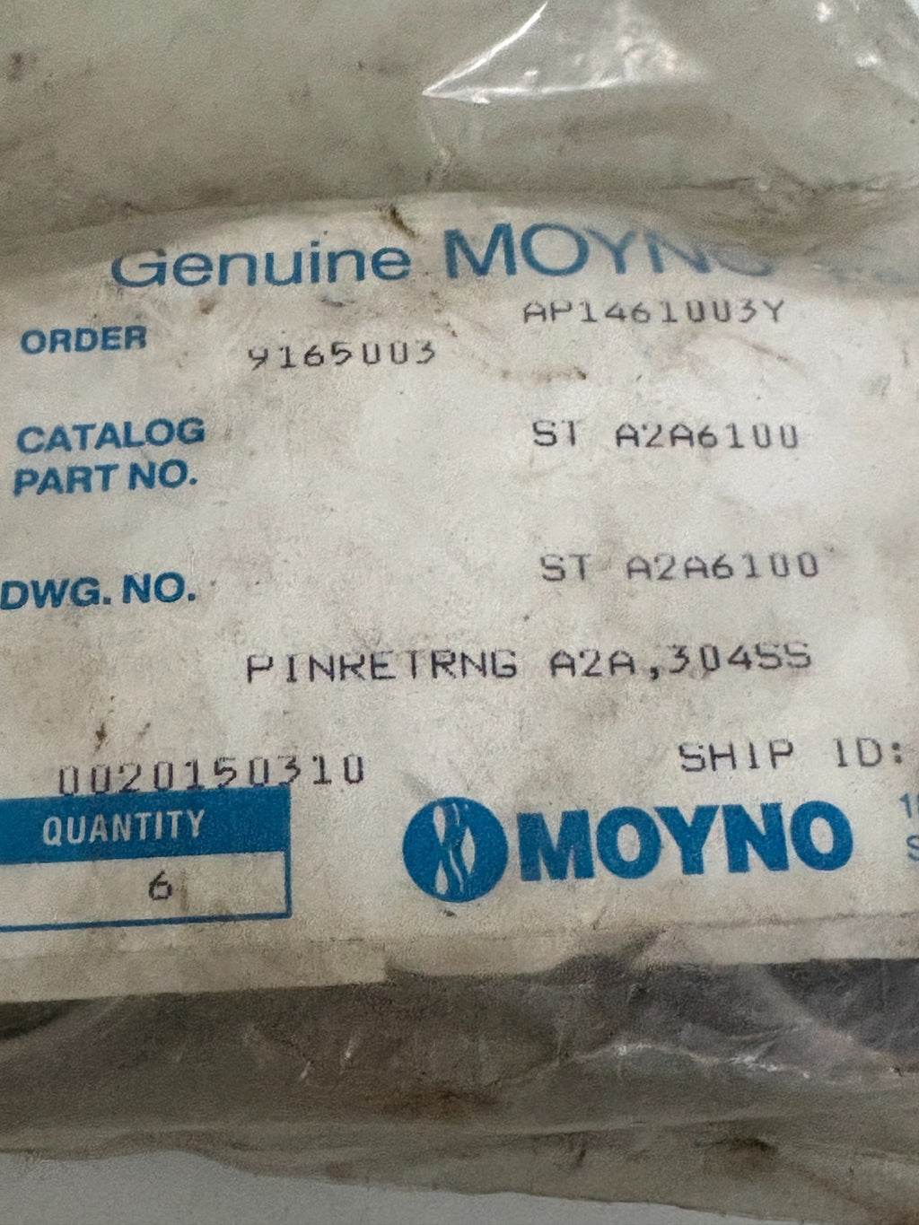 LOT OF 6 MOYNO PUMP RETAINING RING SS A2A6100
