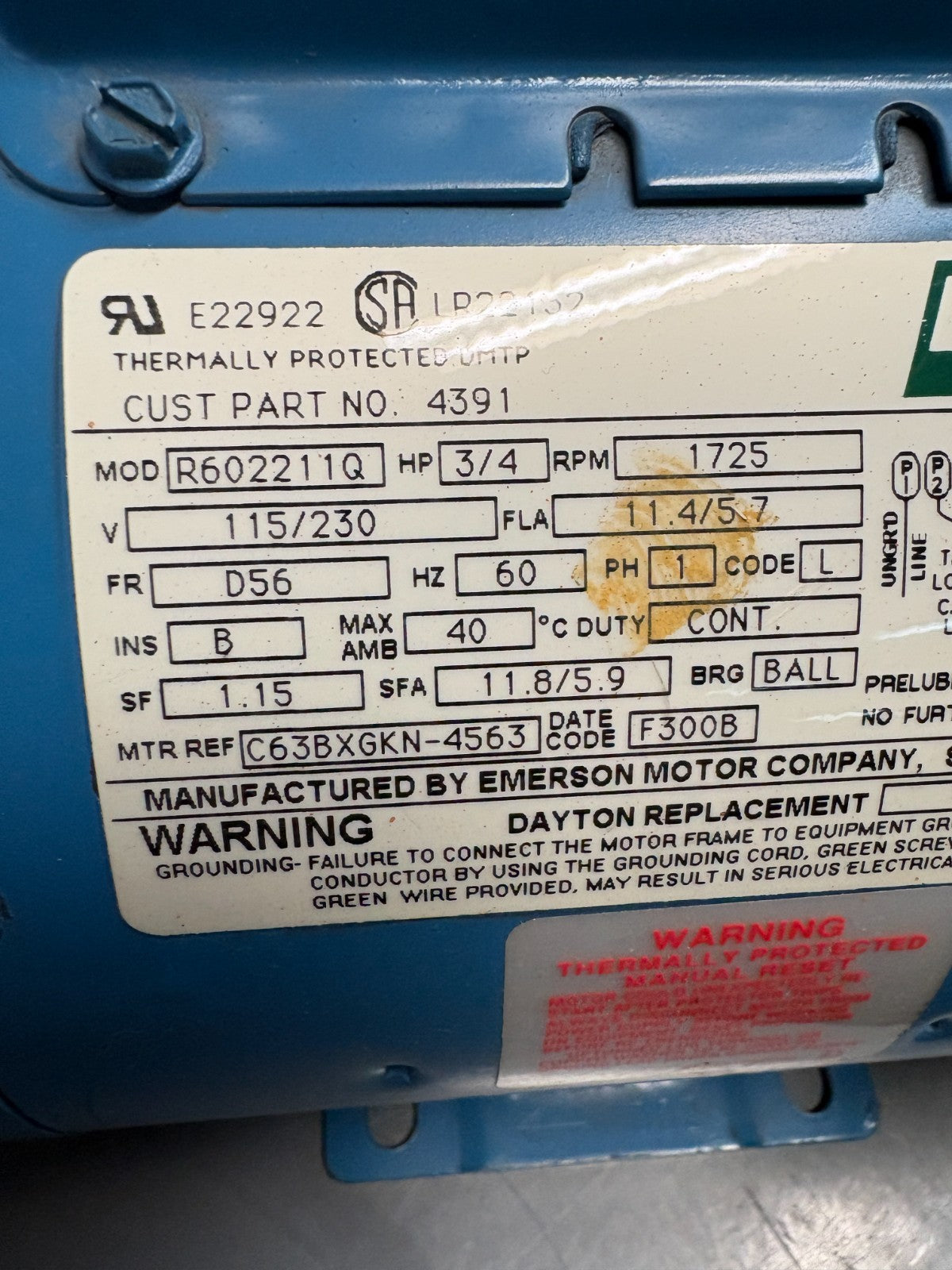 DOERR 3/4HP ELECTRIC MOTOR R602211Q