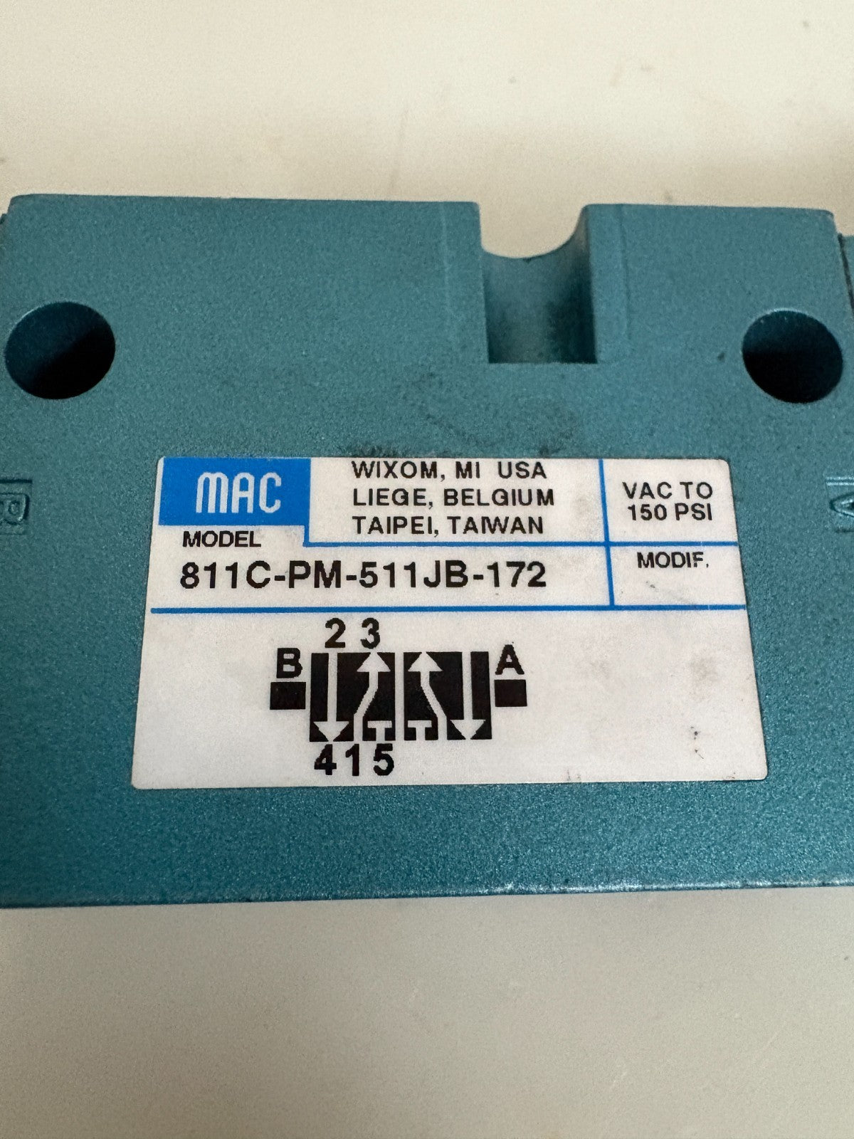 MAC VALVES 150 PSI SOLENOID VALVE 811C-PM-111JB-1721
