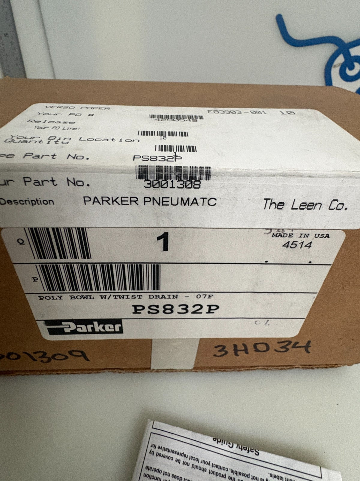 PARKER POLY BOWL W/TWIST DRAIN PS 832 P