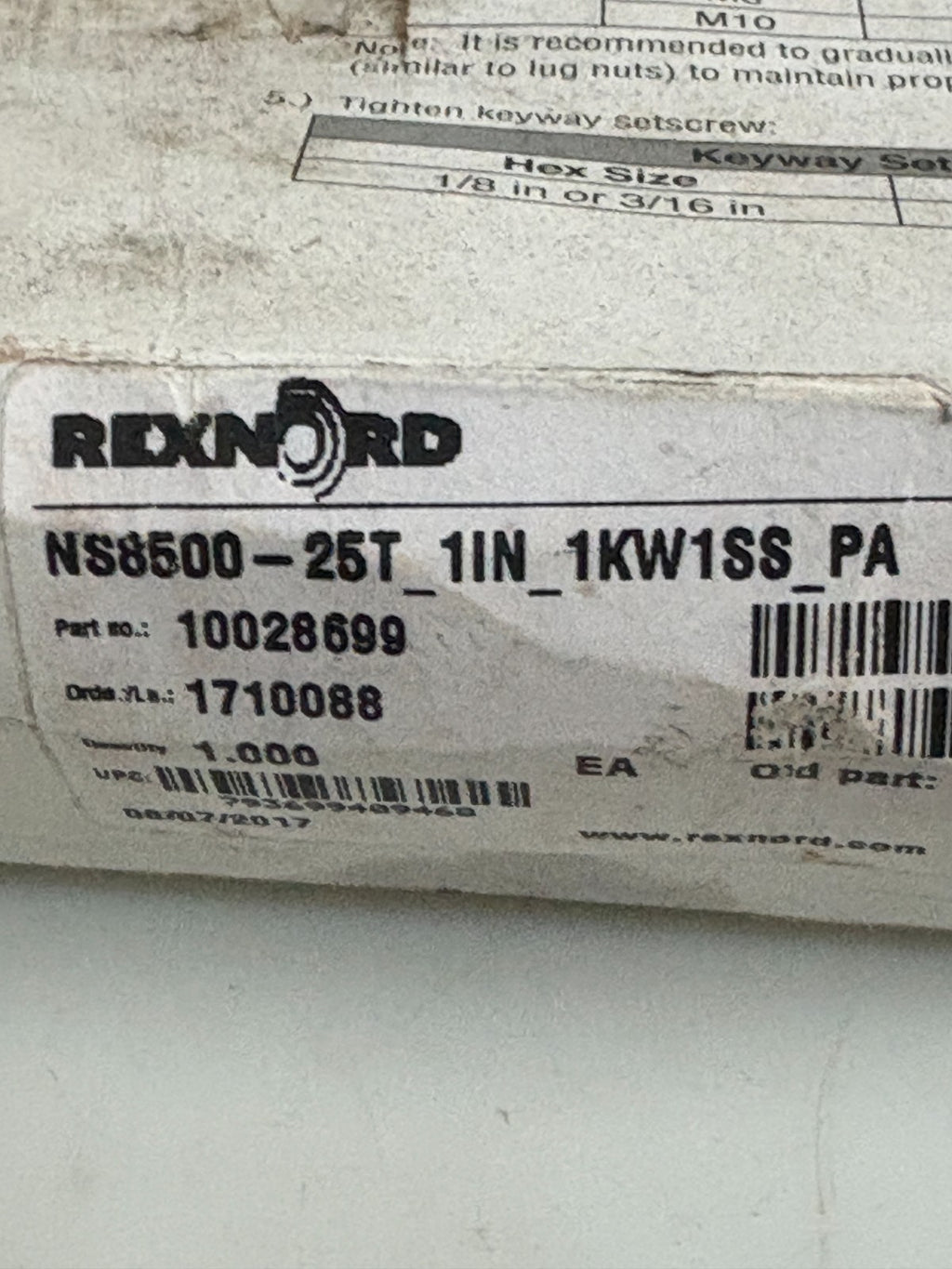 REXNORD SPLIT SPROCKET NS8500-25T 1IN 1KW1SSPA3
