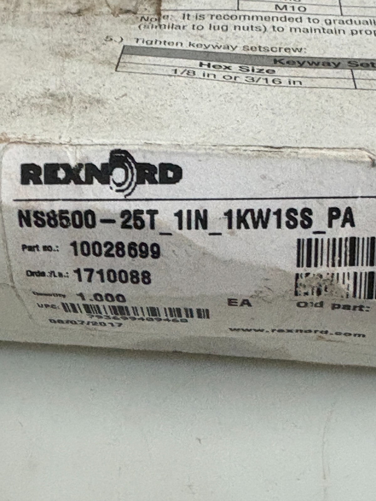 REXNORD SPLIT SPROCKET NS8500-25T 1IN 1KW1SSPA3