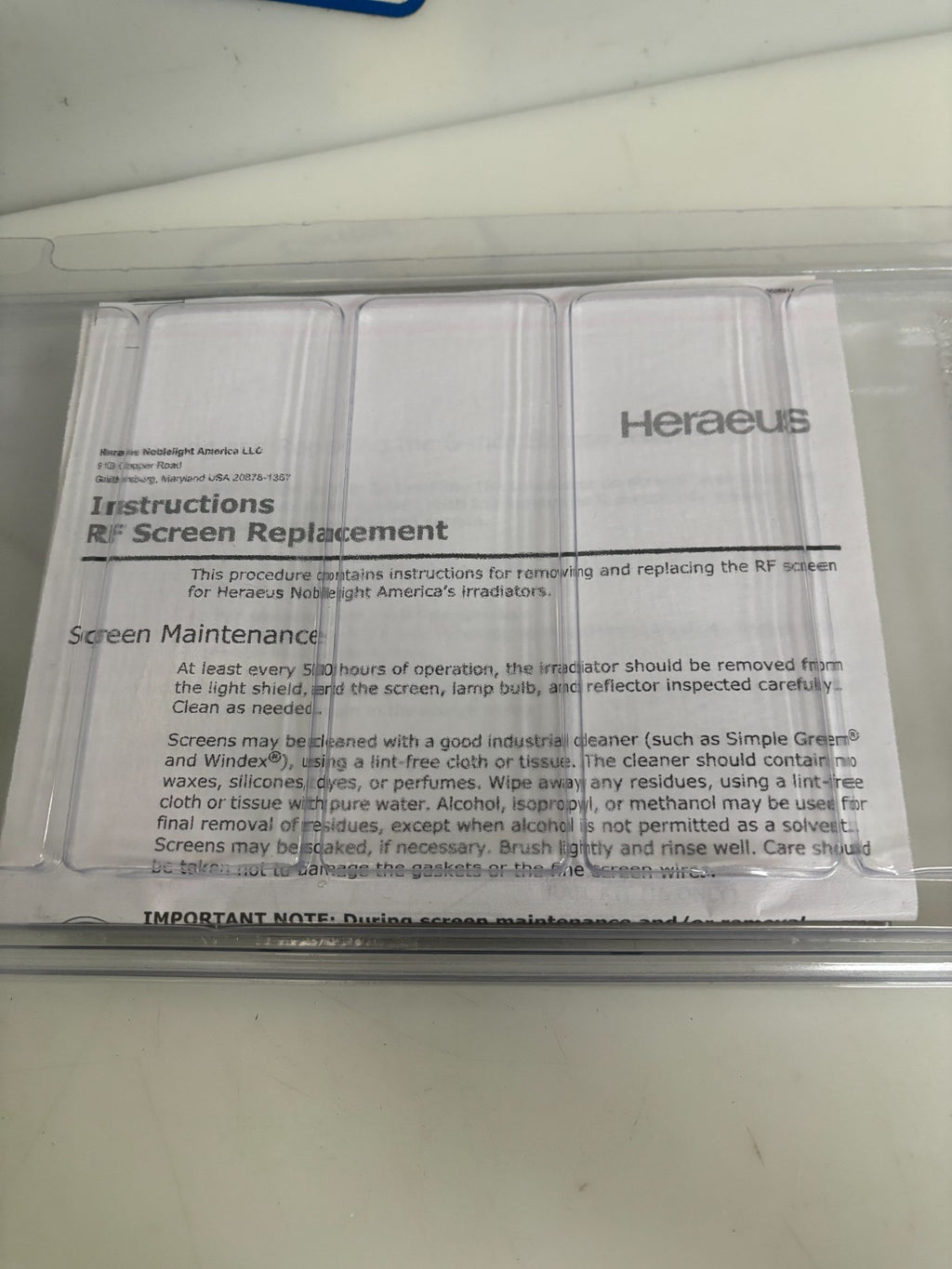 HERAEUS UV FUSION KIT #581732 REV H