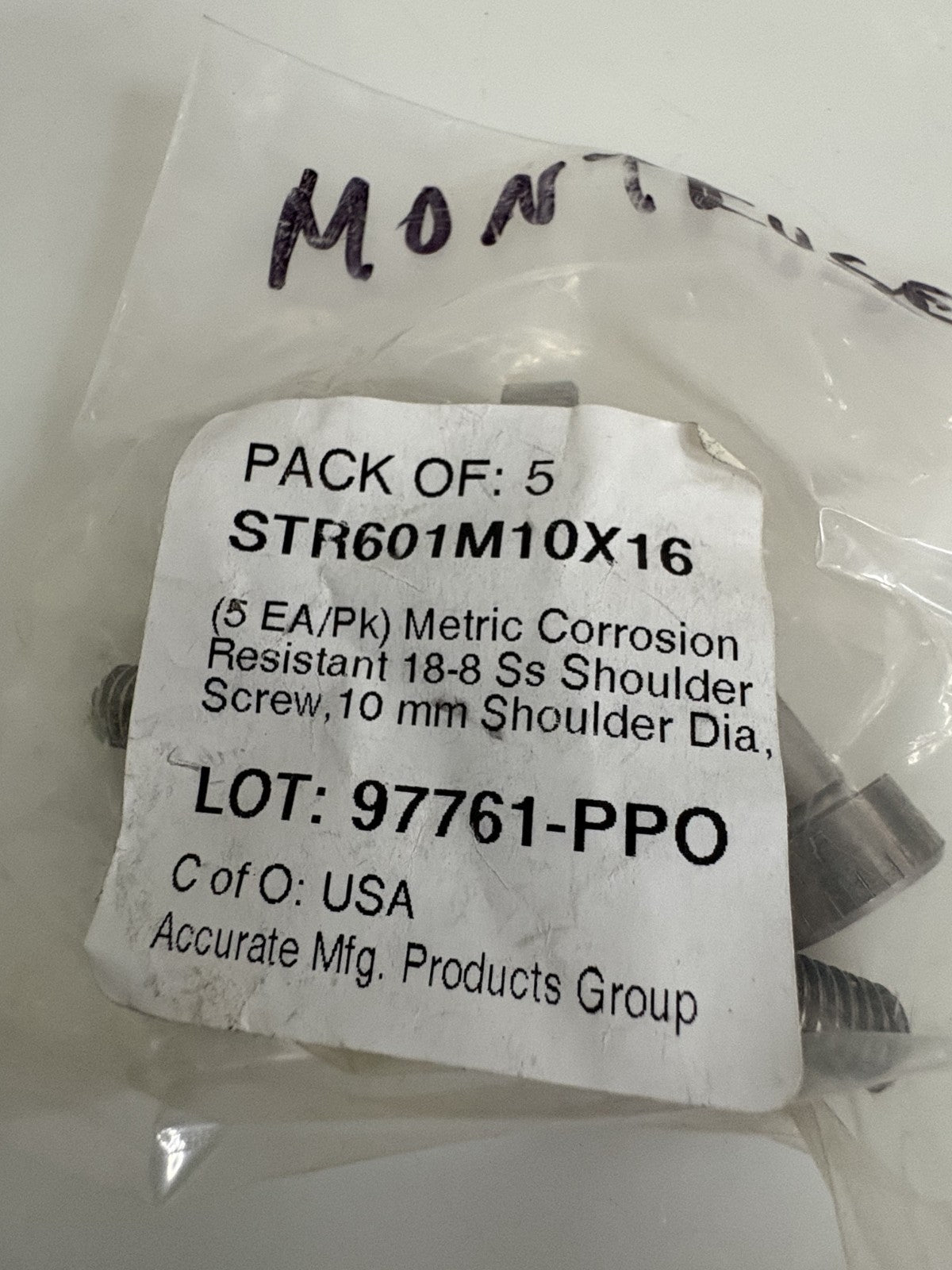 ACCURATE MFG STR601M10X16 SHOULDER SCREW PACK OF 52