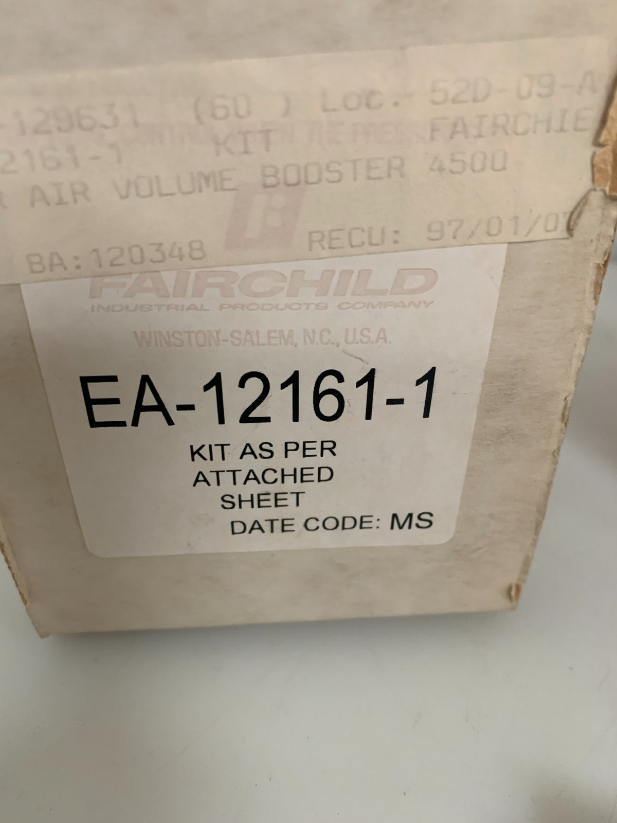 FAIRCHILD 4500 A AIR VOLUME BOOSTER REPAIR KIT EA-12161-14