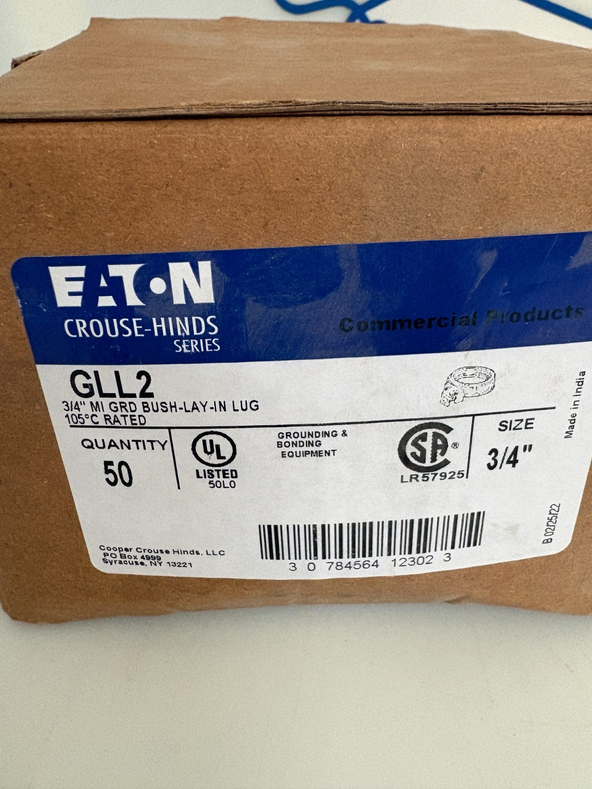 EATON CROUSE HINDS 3/4 MI GROUND BUSH - LAY- IN LUG #GLL2 50 PER BOX2