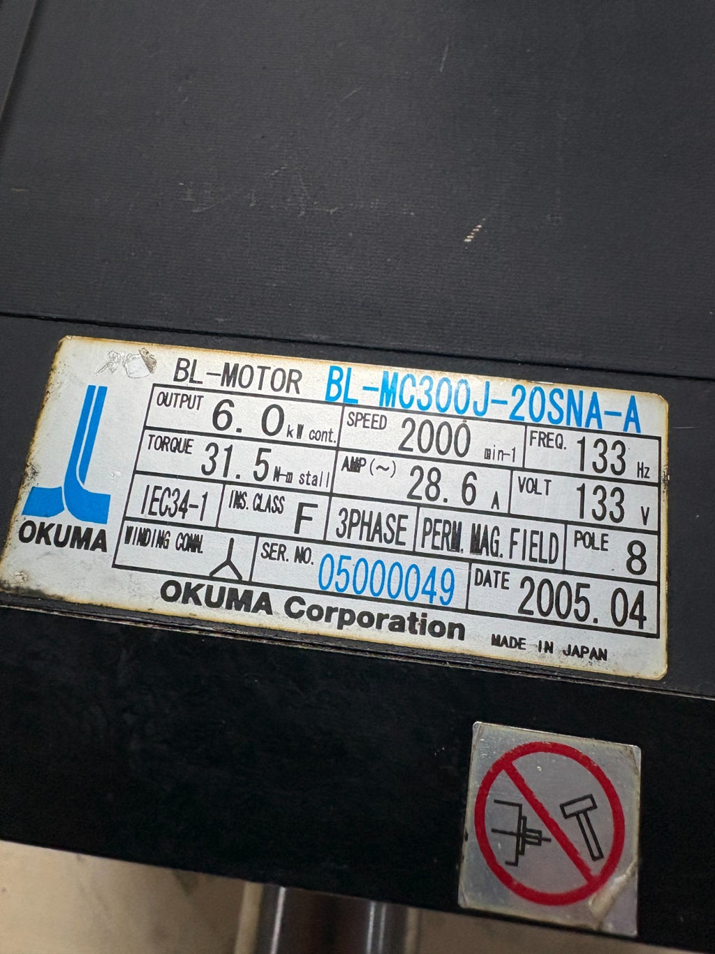 OKUMA SERVO MOTOR BL-MOTOR BL-MC300J-20 SNA-A