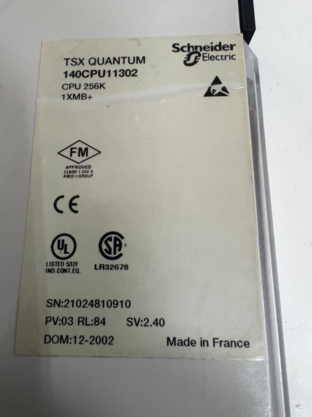 SCHNEIDER TSX QUANTUM CPU 256K MODULE 140 CPU113023