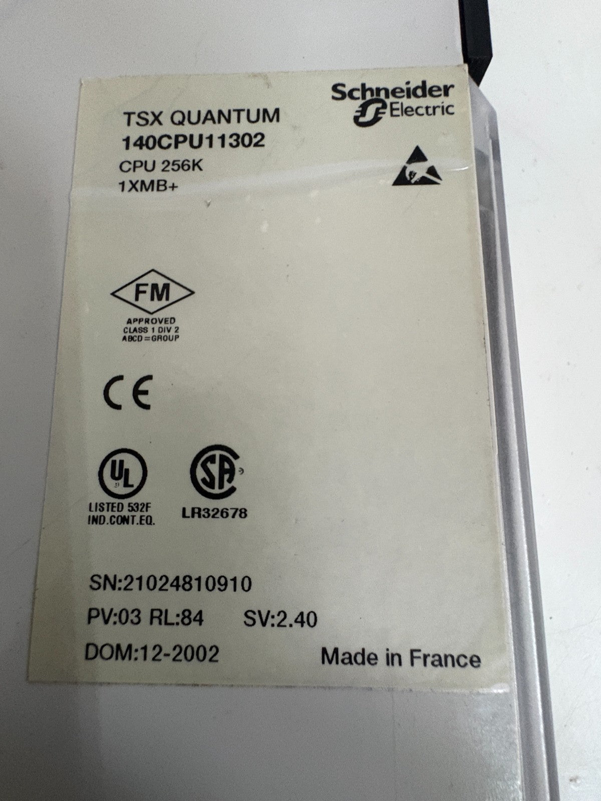 SCHNEIDER TSX QUANTUM CPU 256K MODULE 140 CPU113023