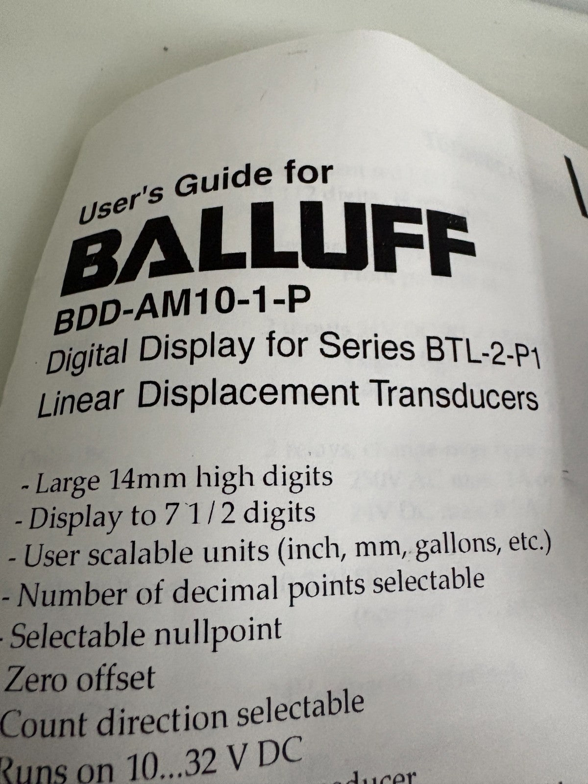 BALLUFF DIGITAL DISPLAY LINEAR DISPLACEMENT TRANSDUCERS BDD-AM10-1-P2