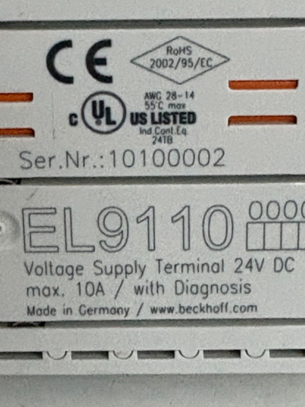 LOT OF 3 BECKHOFF VOLTAGE SUPPLY TERMINAL EL9110