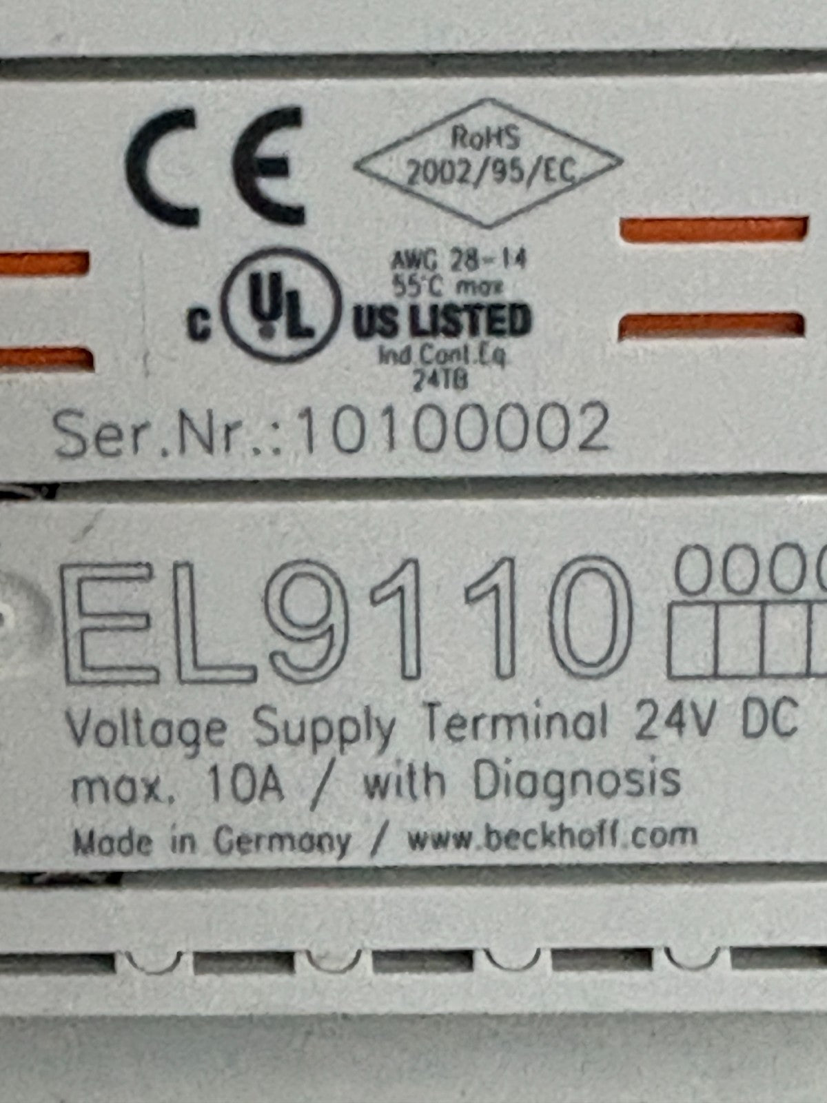 LOT OF 3 BECKHOFF VOLTAGE SUPPLY TERMINAL EL9110