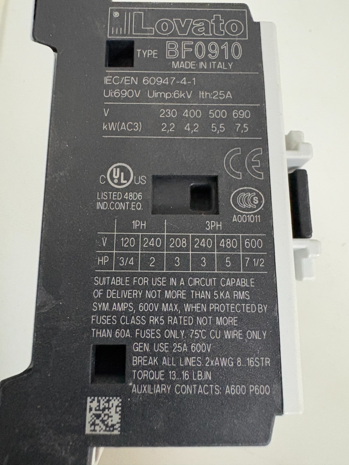 LOVATO CONTACTOR BF0910