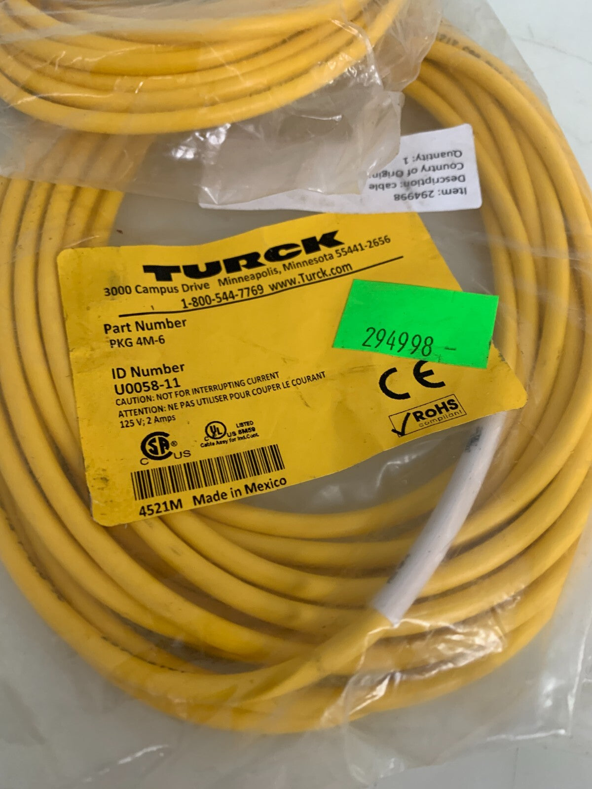 TURK SENSOR CABLE CORDSET 1XPKG 4M-4  1XPKG 4M-6  1XPKG3Z-6  MIX LOT OF 3