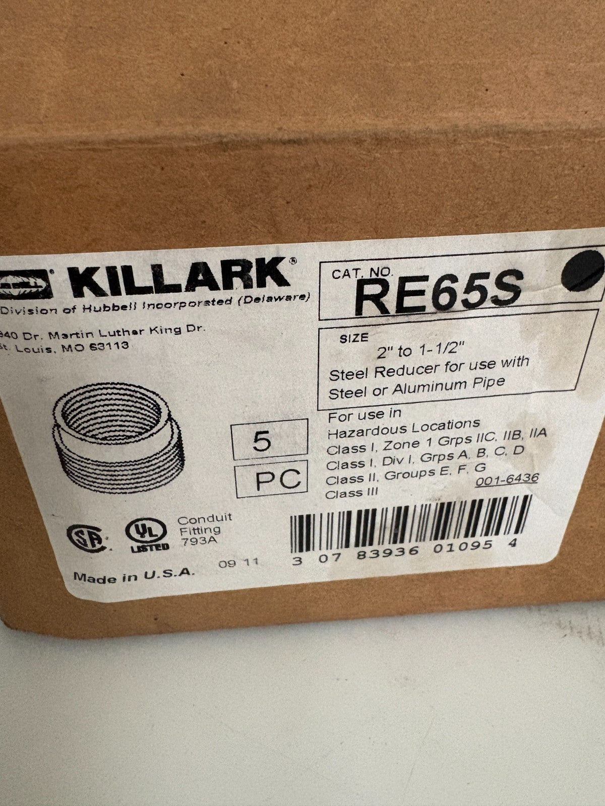 LOT OF 5 HUBBELL KILLARK RE65S REDUCING BUSHING STEEL