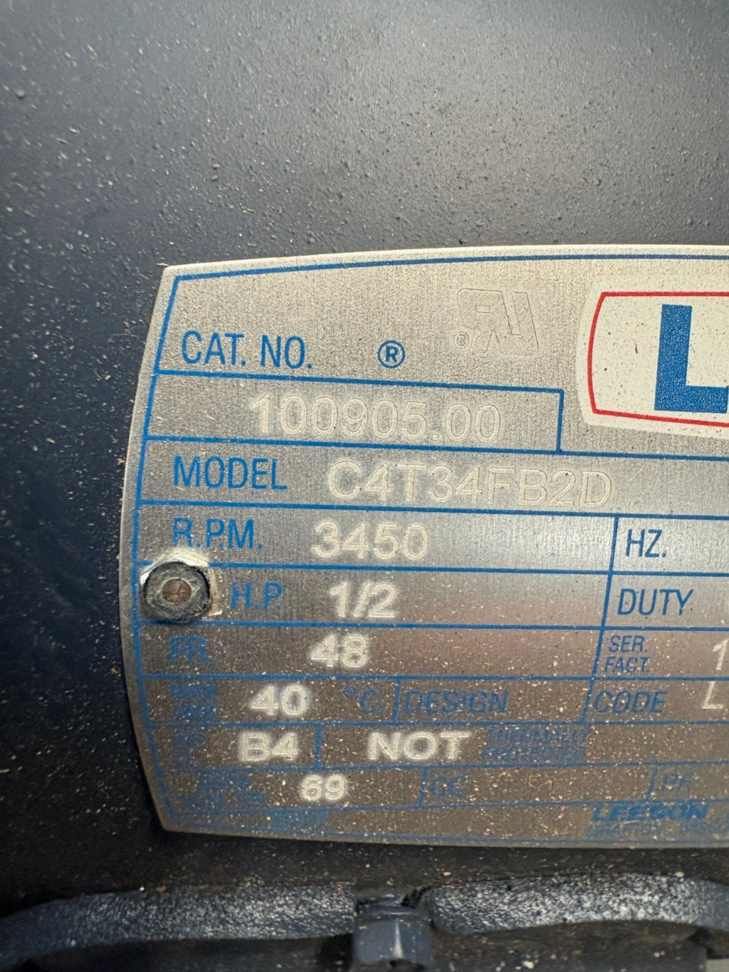 LEESON 1/2HP GENERAL PURPOSE MOTOR C4T34FB2D1