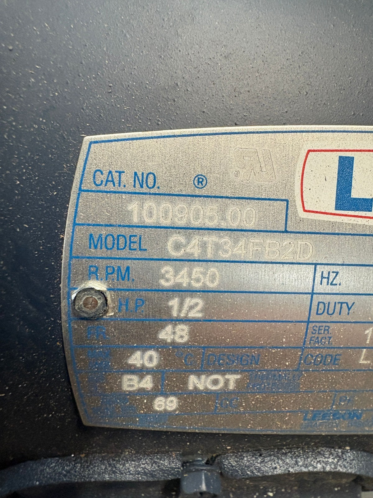 LEESON 1/2HP GENERAL PURPOSE MOTOR C4T34FB2D1