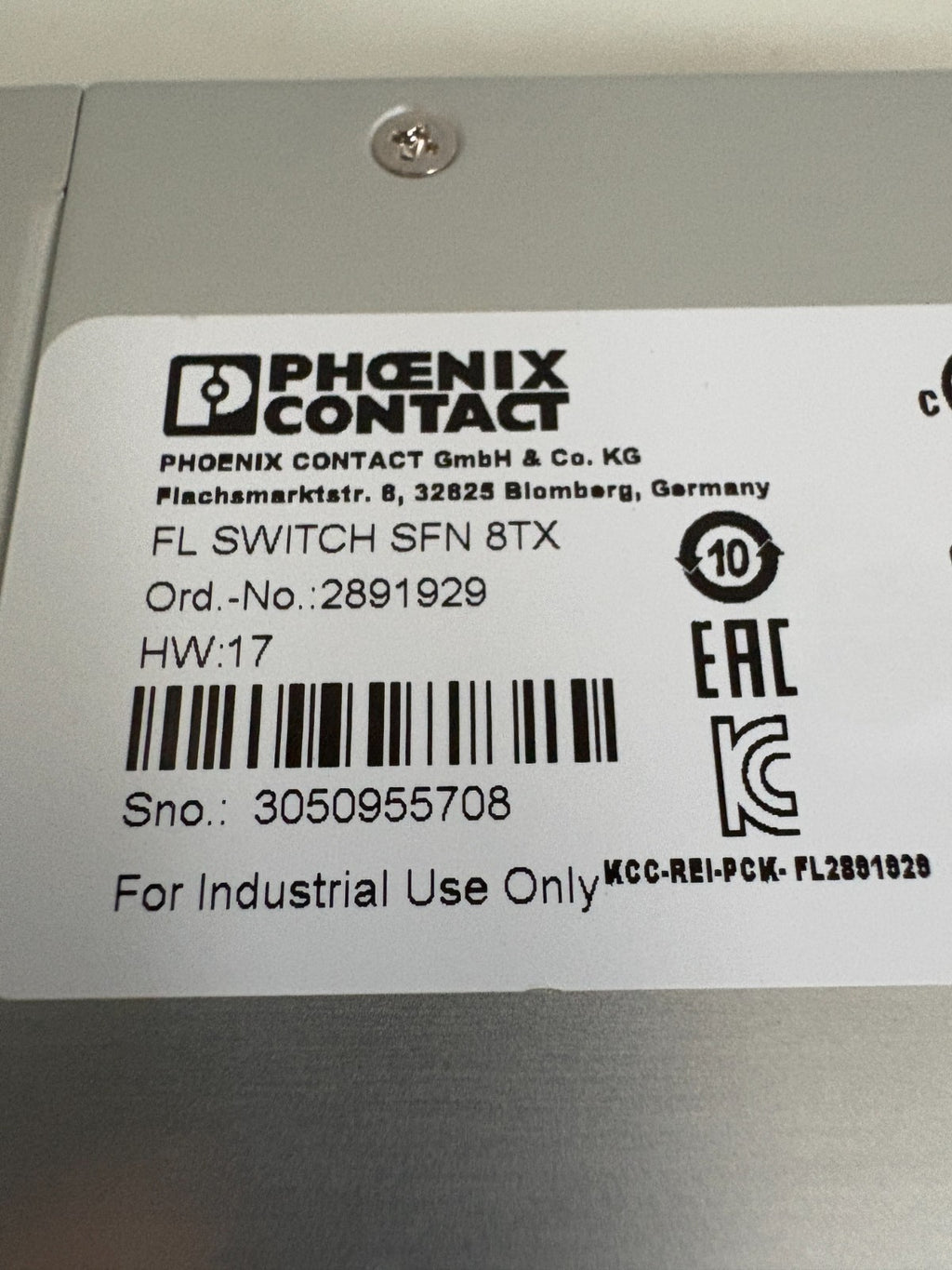 PHOENIX CONTACT 8 PORT ETHERNET SWITCH 2891929 FL SWITCH SFN 8TX