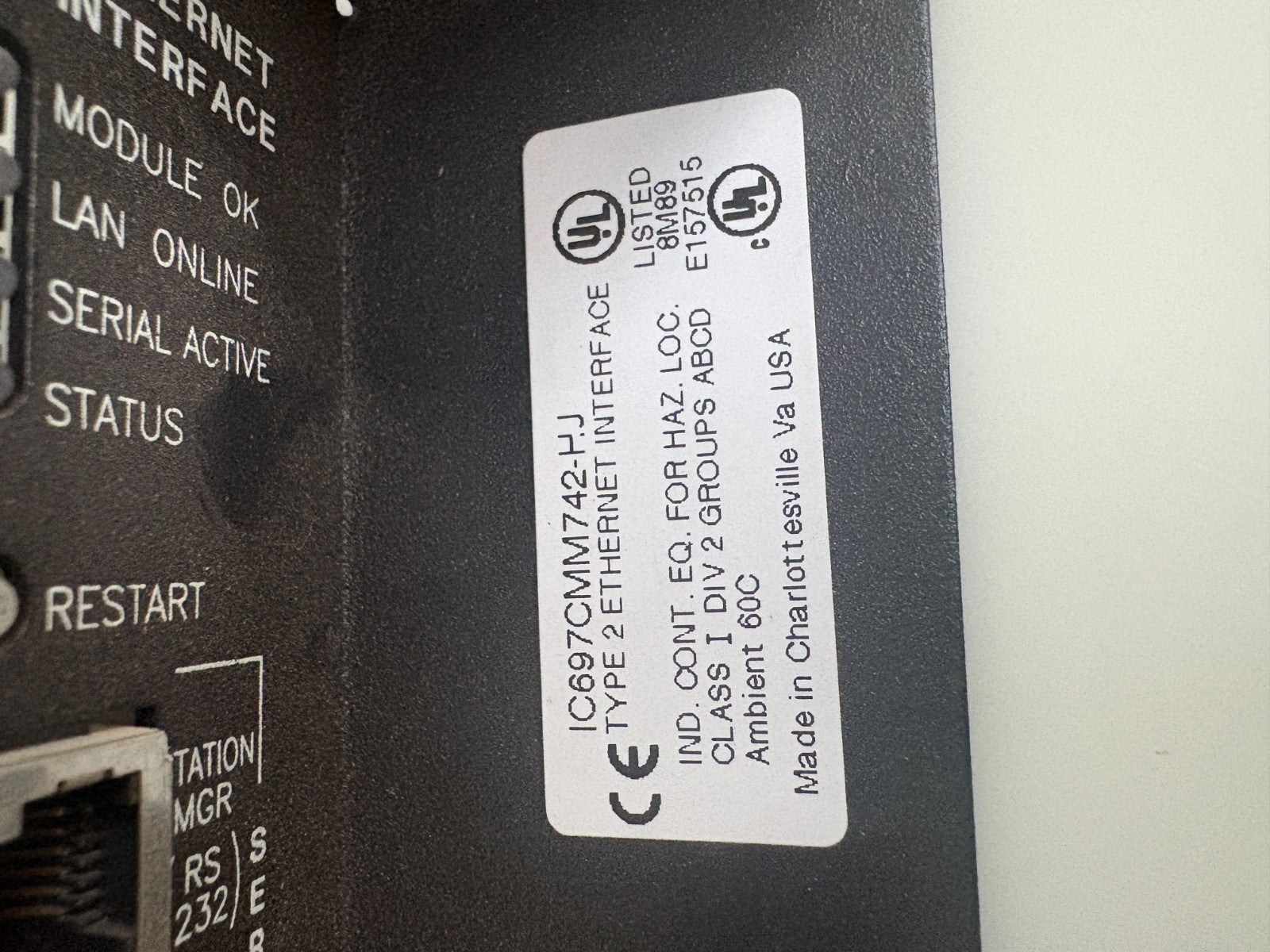 GE FANUC INTERFACE ETHERNET MODULE 44A737151-001 R04/53