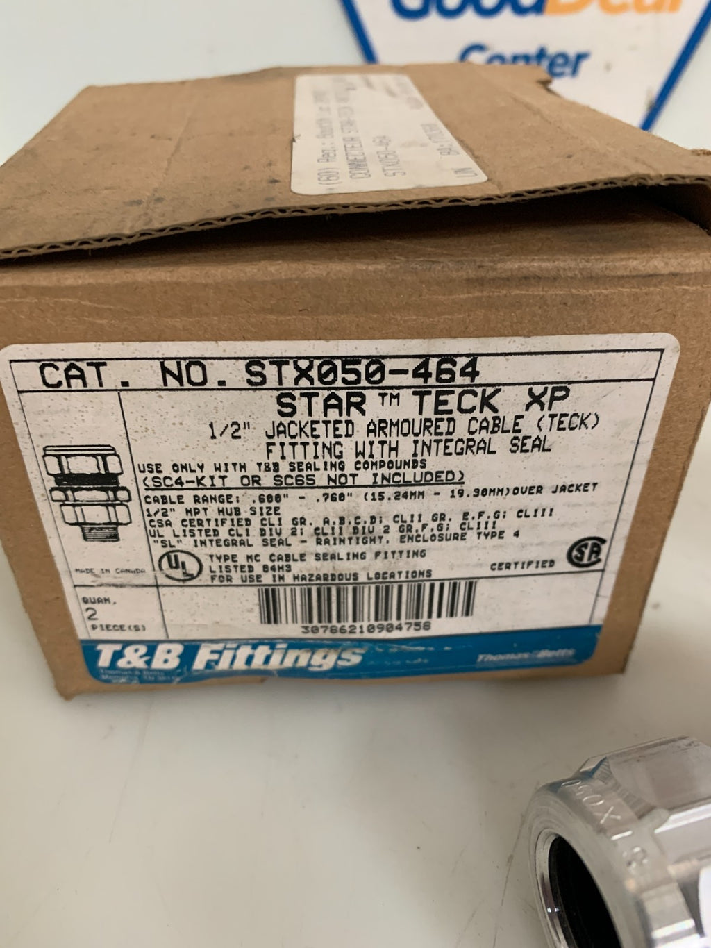 T & B FITTINGS 1/2" JACKETED ARMOURED CABLE FITTING W SEAL 2 IN BOX