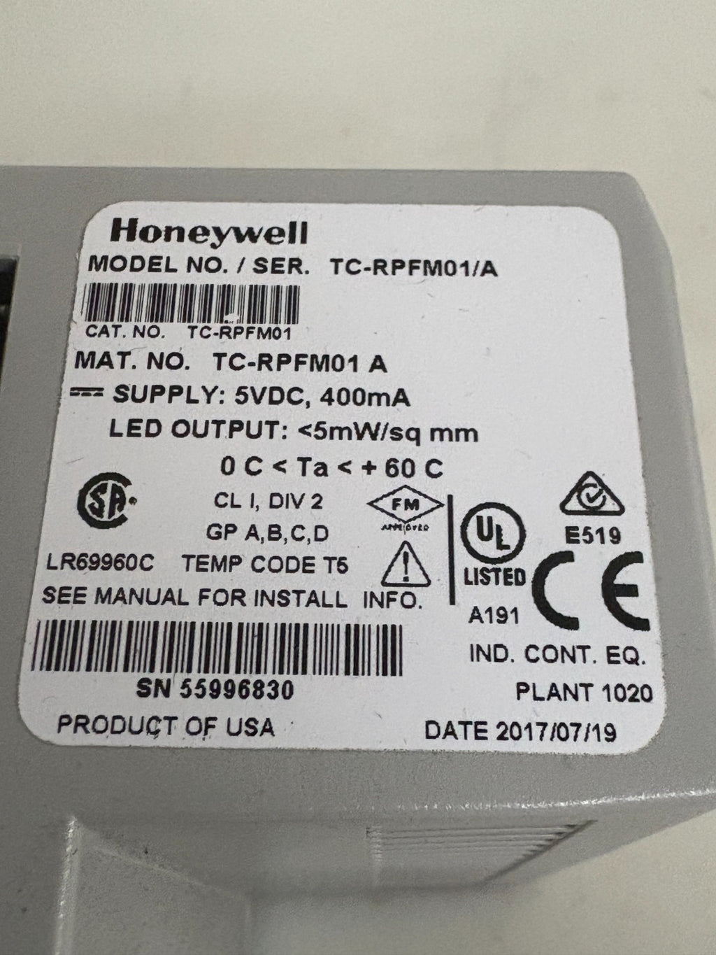 HONEYWELL CONTROLNET FIBER MODULE PLC TC-RPFM01