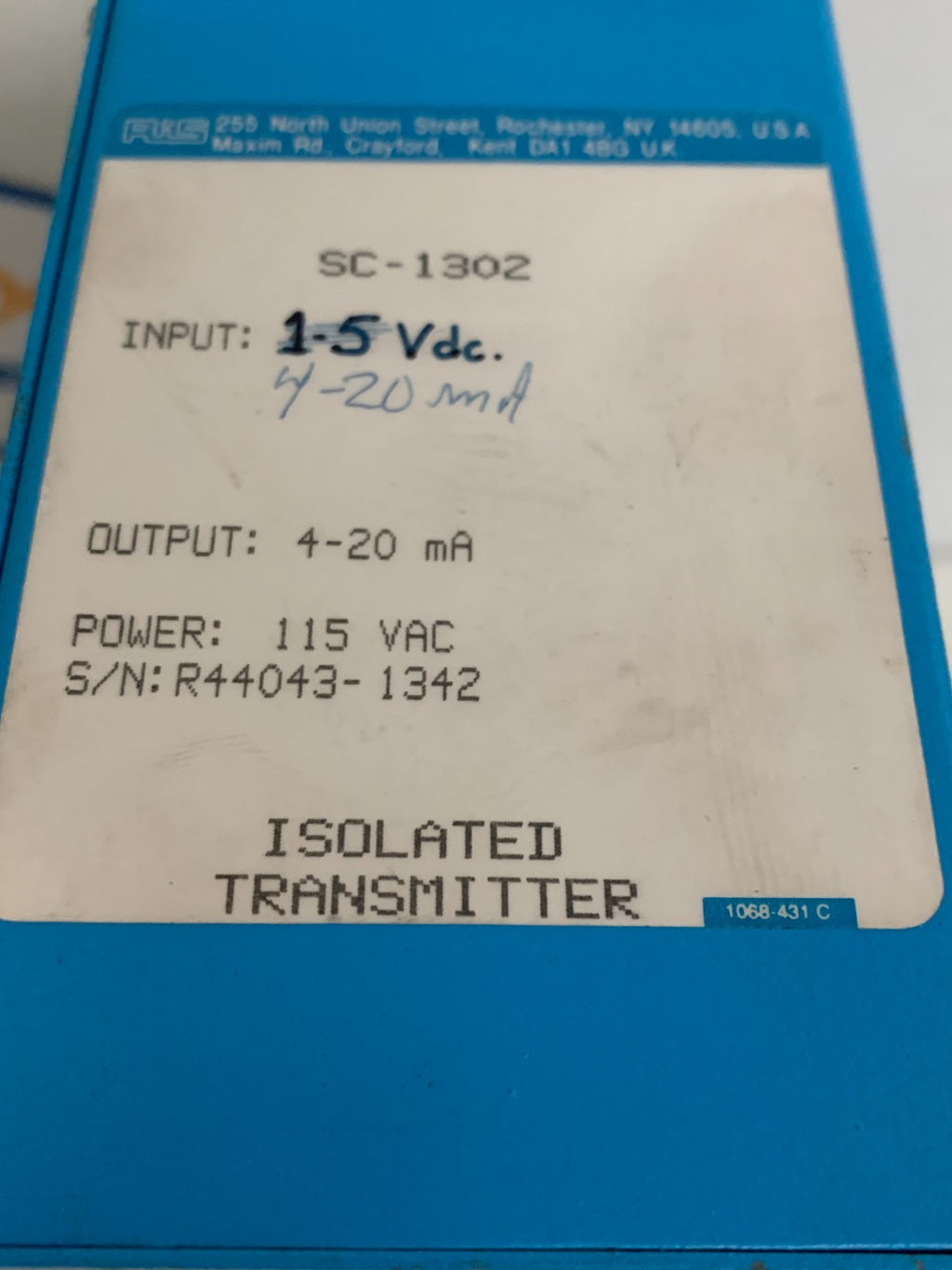 AMETEK RIS 1302 ISOLATOR TRANSMITTER SC-1302