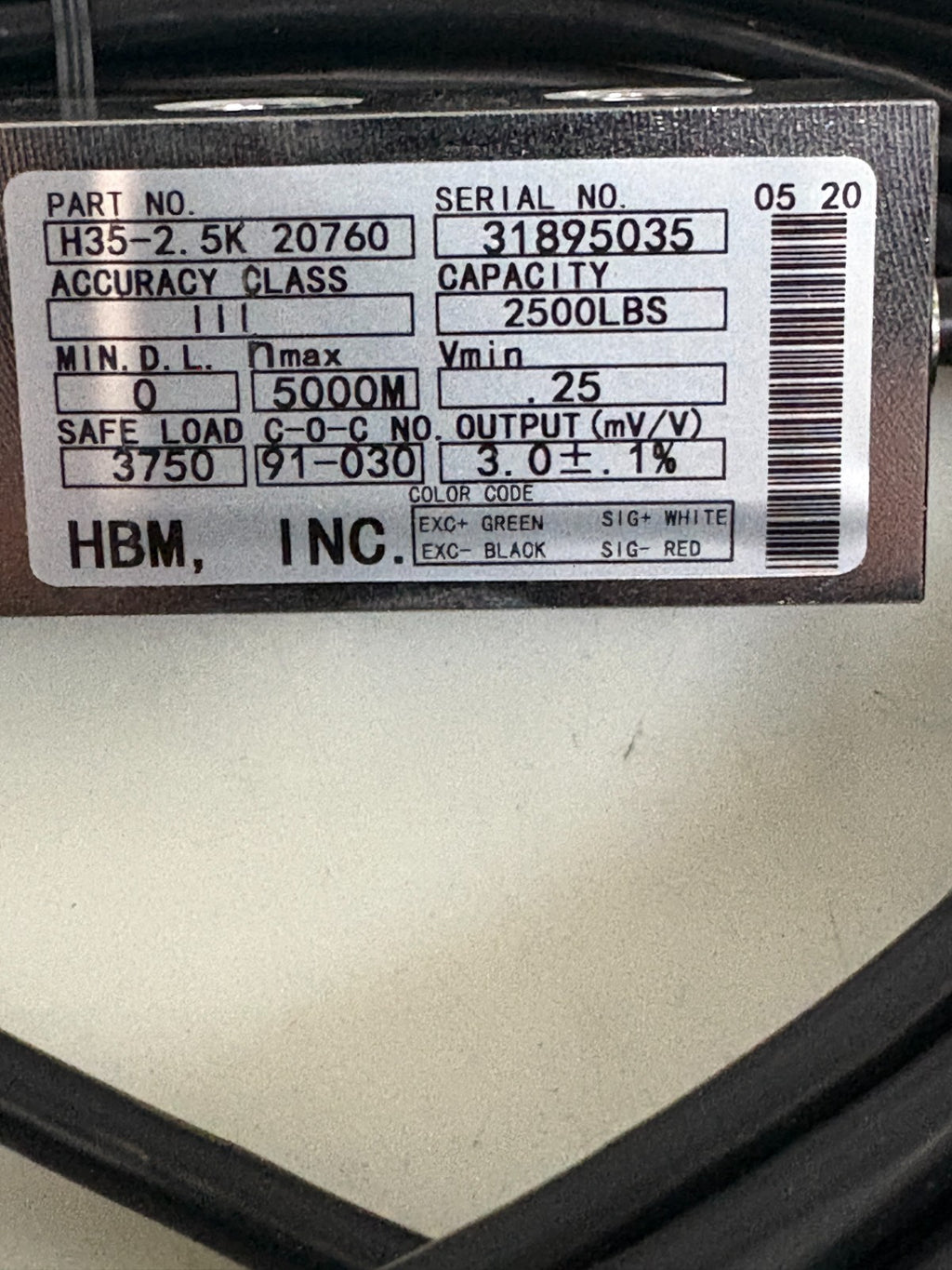 HBM SCANPRO 2500LBS LOAD CELL H35-2.5 K 20760