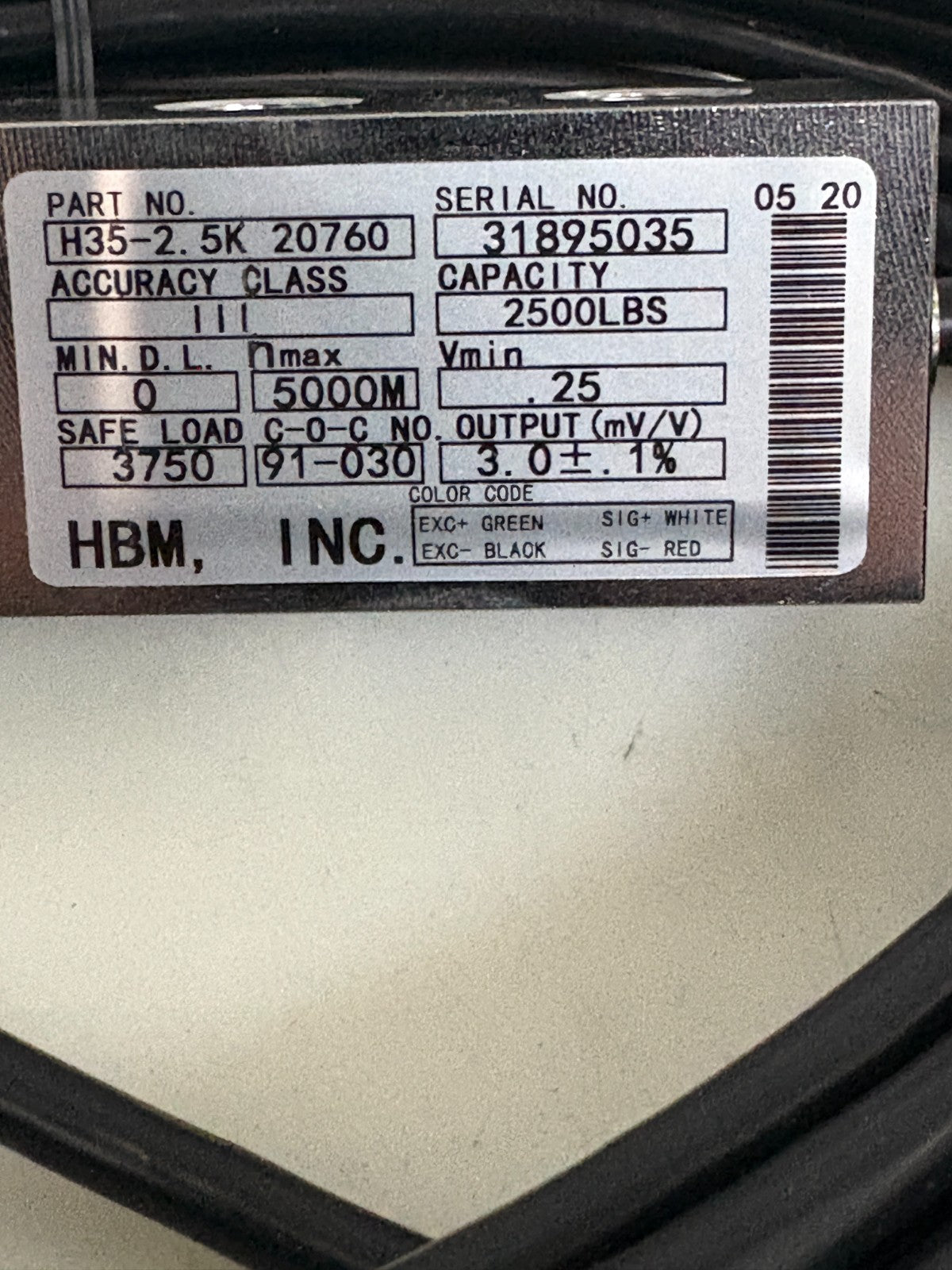 HBM SCANPRO 2500LBS LOAD CELL H35-2.5 K 20760