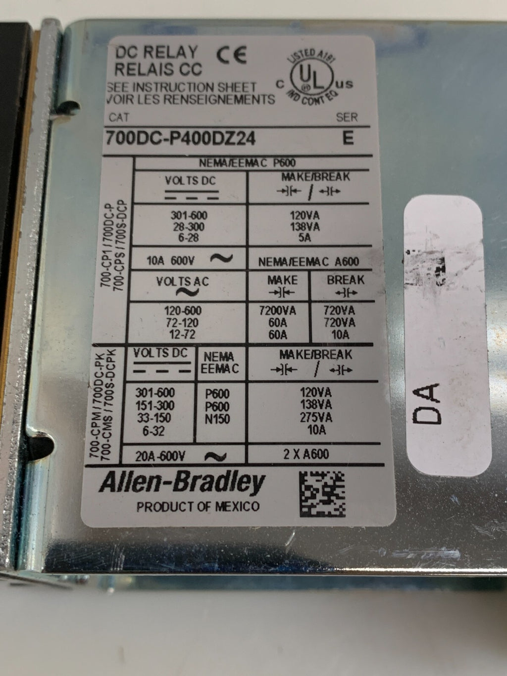 ALLEN BRADLEY  700DC-P400Z24 DC Relay Series D