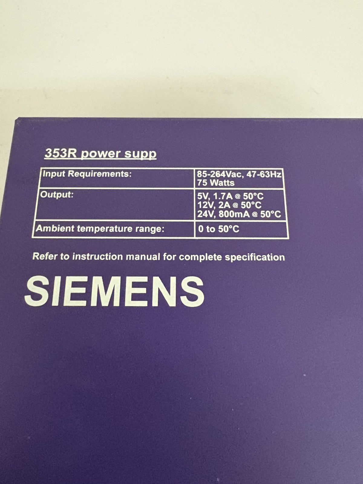 SIEMENS MOORE POWER SUPPLY TGX: 353RPSUAD4