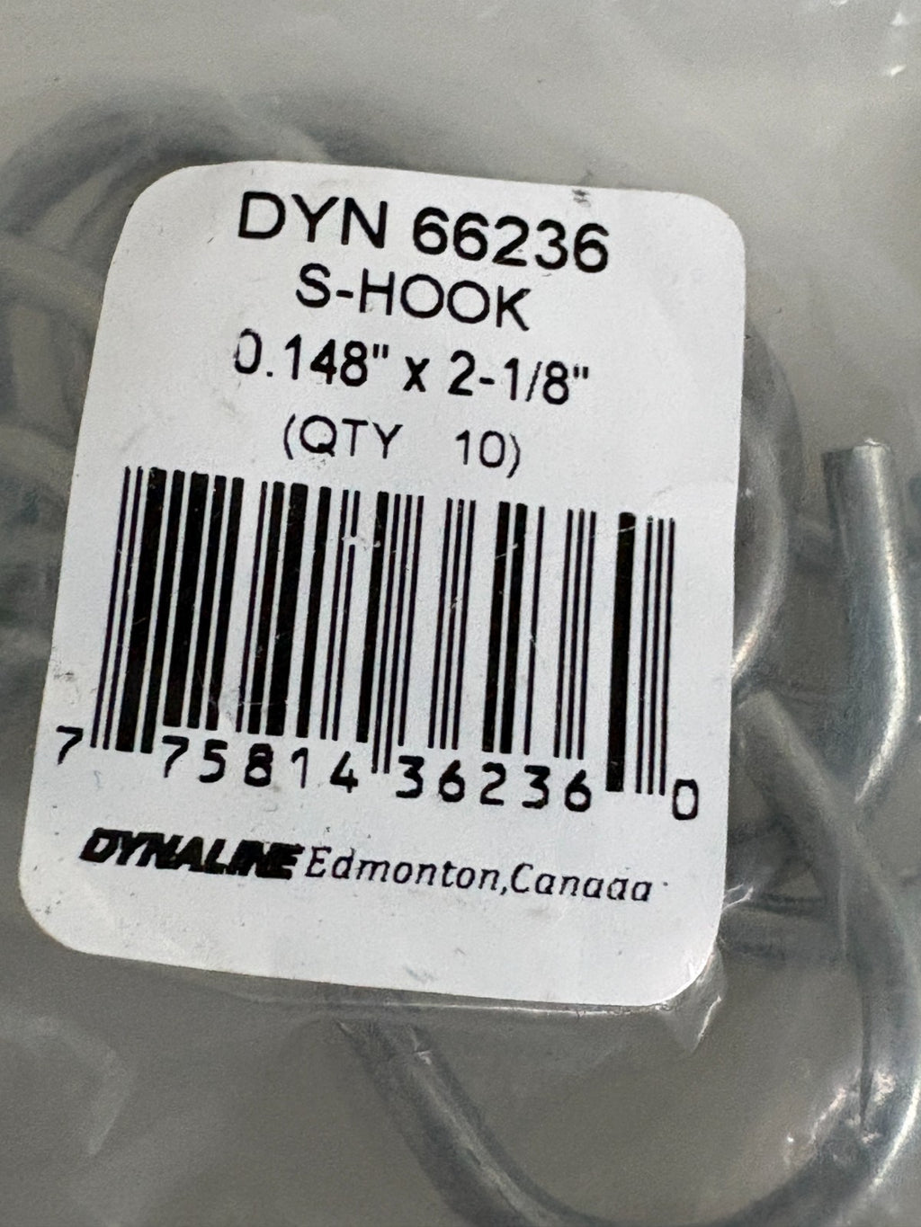 DYNALINE S-HOOK 2 1/8" LOT OF 12 BAGS OF 102