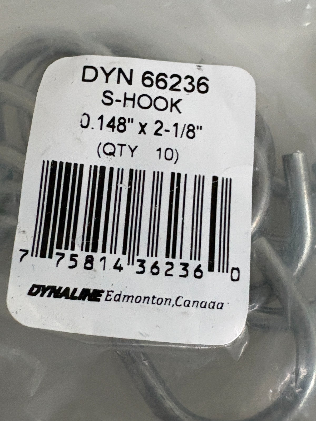 DYNALINE S-HOOK 2 1/8" LOT OF 12 BAGS OF 102