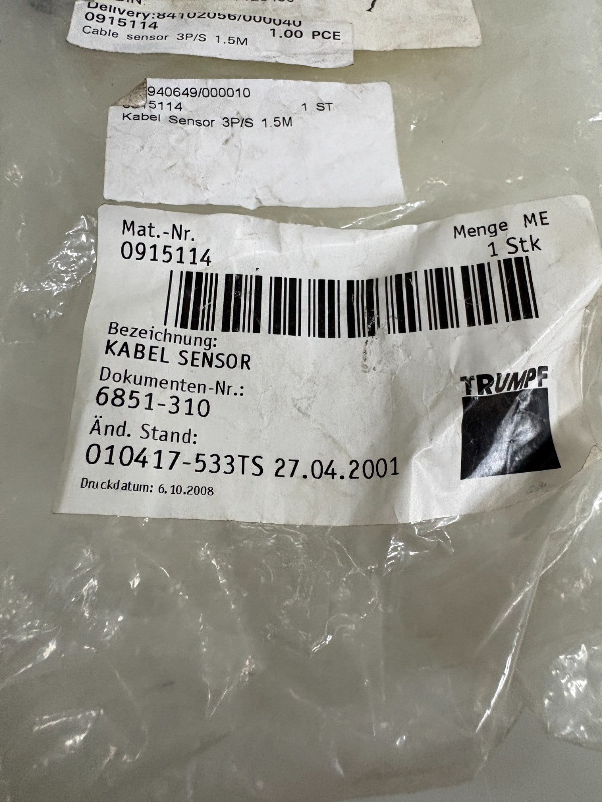 TRUMPF CABLE SENSOR 0915114