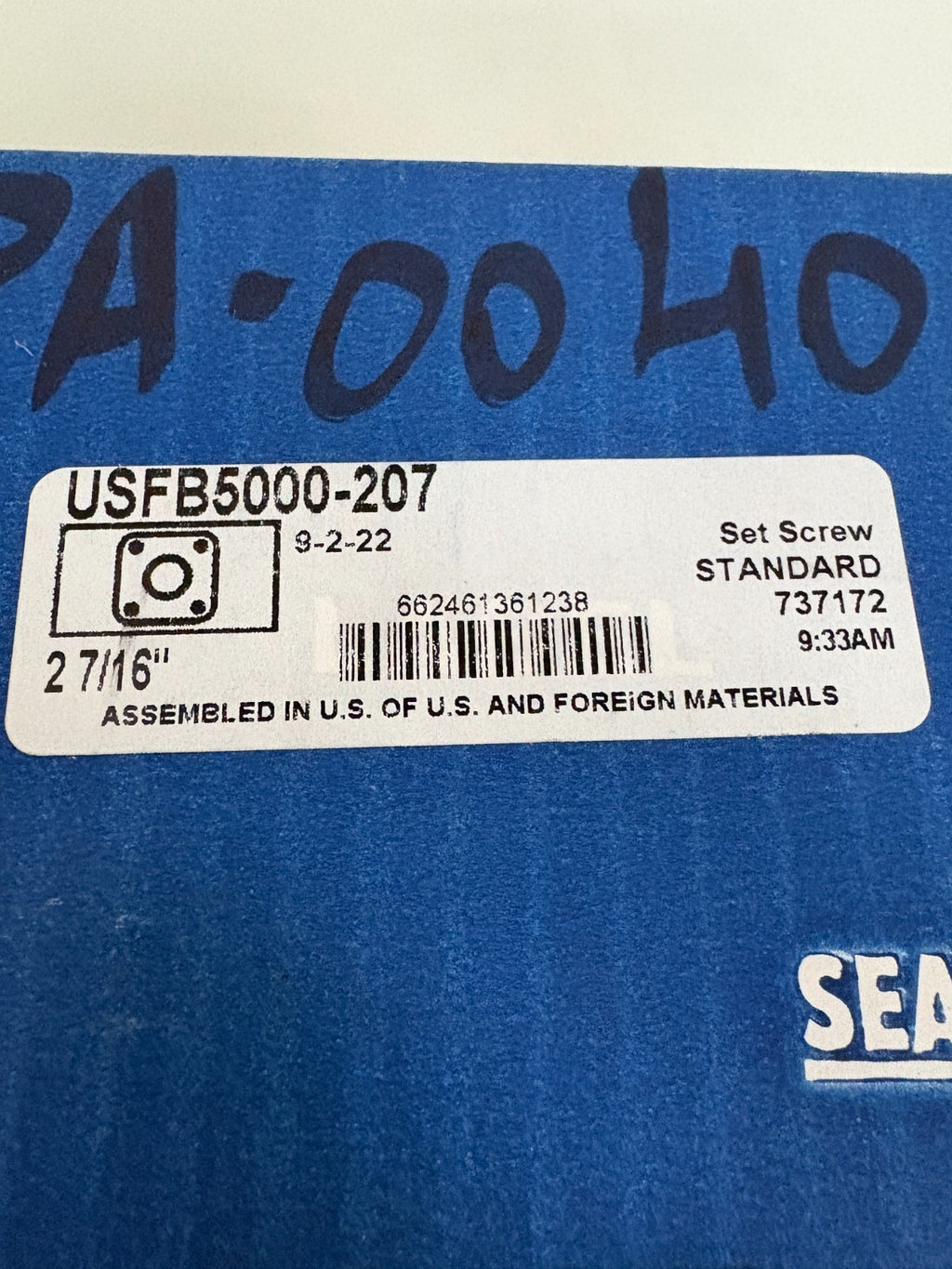 SEALMASTER SPHERICAL ROLLER BEARING 2 7/16" USFB5000-207