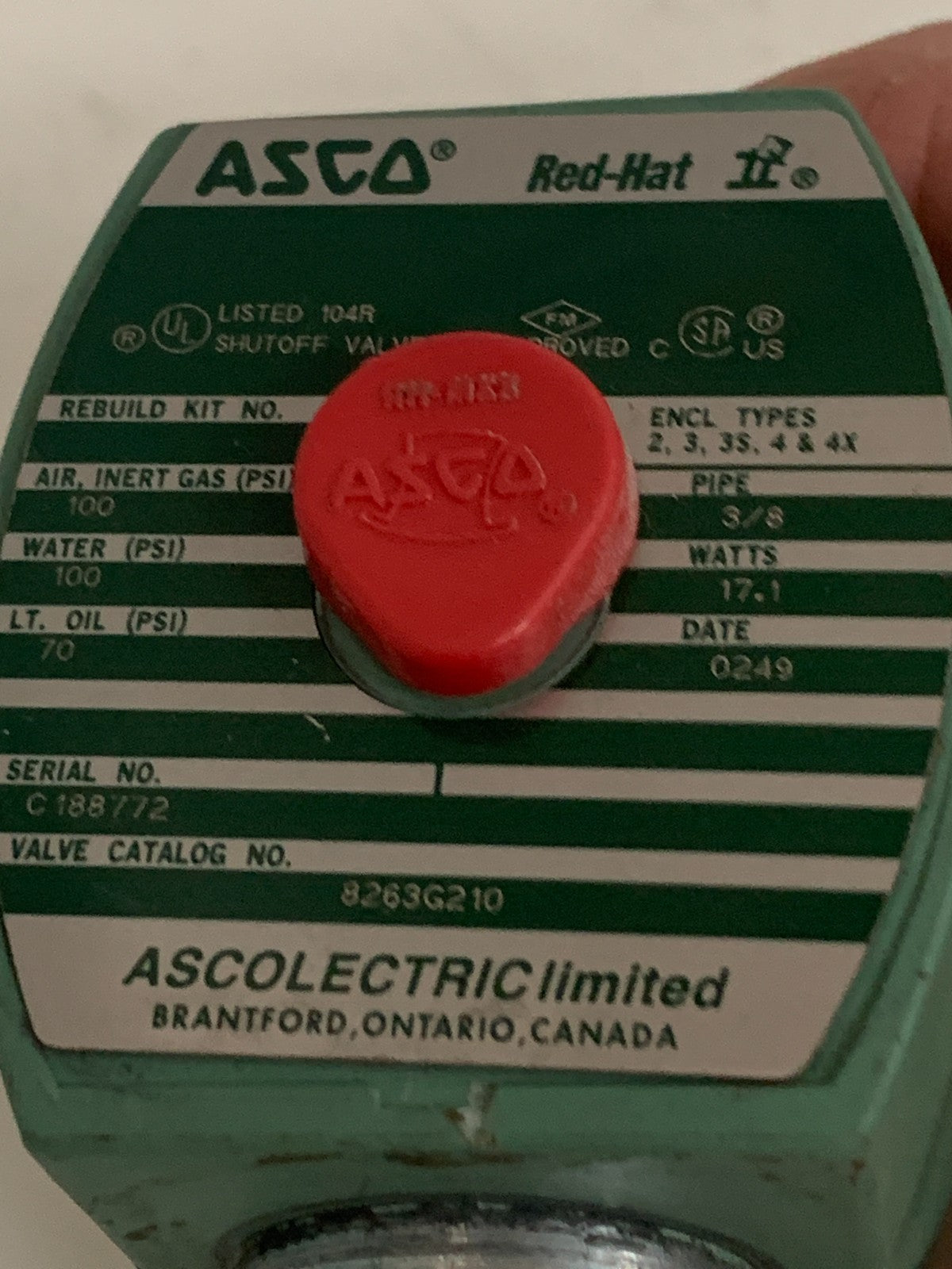 ASCO SOLENOID VALVE 3/8" 2 WAY HIGH FLOW #8263G2103