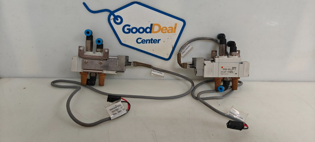 LOT OF 2 SMC 2 POSITION SOLENOID VALVE SY5120-5LOU-D1F-Q W/FITTING AND CABLE0